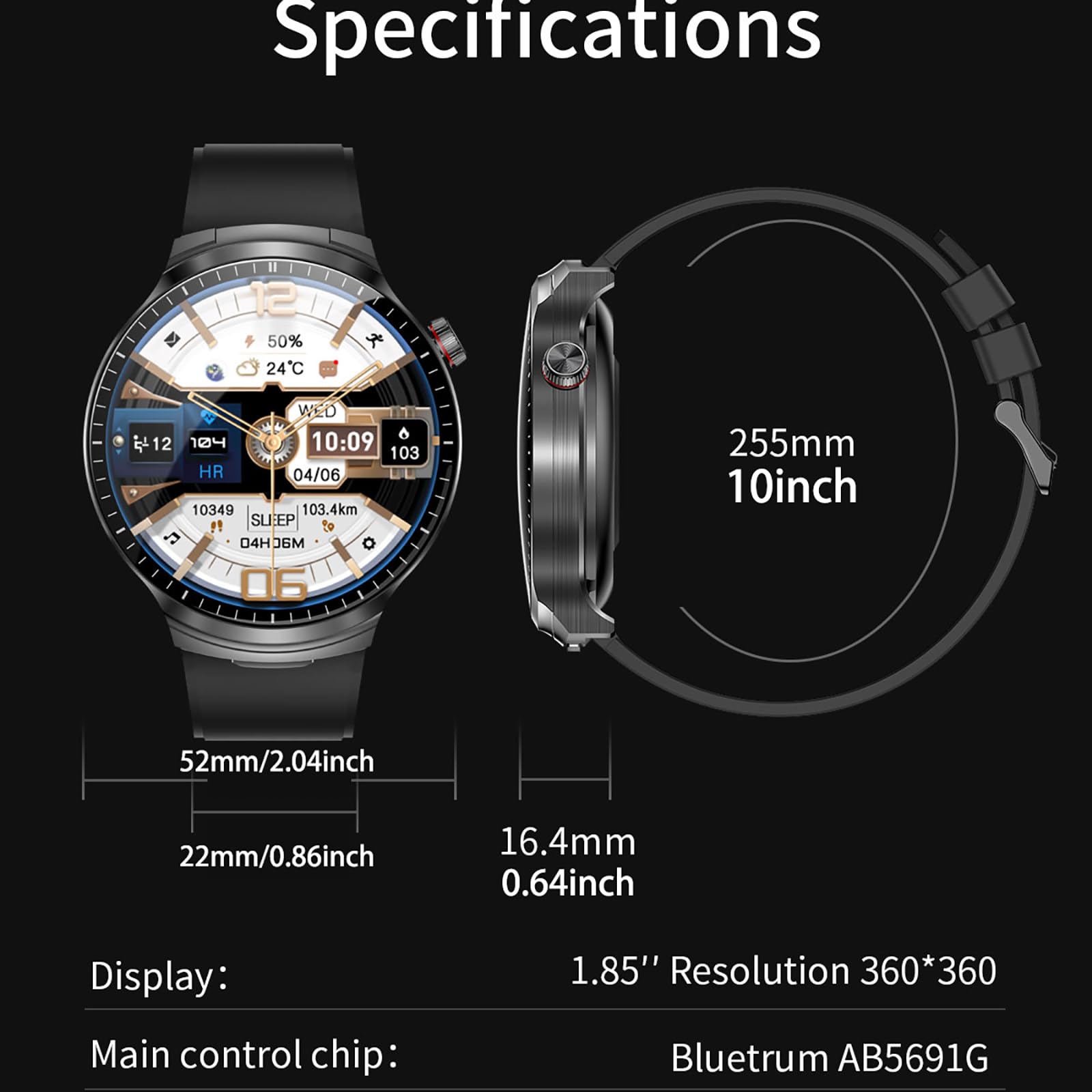 Smart Watch with Bluetooth Earbuds, 1.85-Inch Round HD Screen, Military Style, IP67 Waterproof, 100+ Sports Modes, Heart Rate Monitor, Sleep Tracker, Music Control