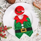 Qxiao Kreative Weihnachts-Weinflaschen-Abdeckung, Samt, Kleidungsset, Weinflaschen-Ornamente, Tasche, Weihnachten, Party, Abendessen, Tischdekoration, Geschenke