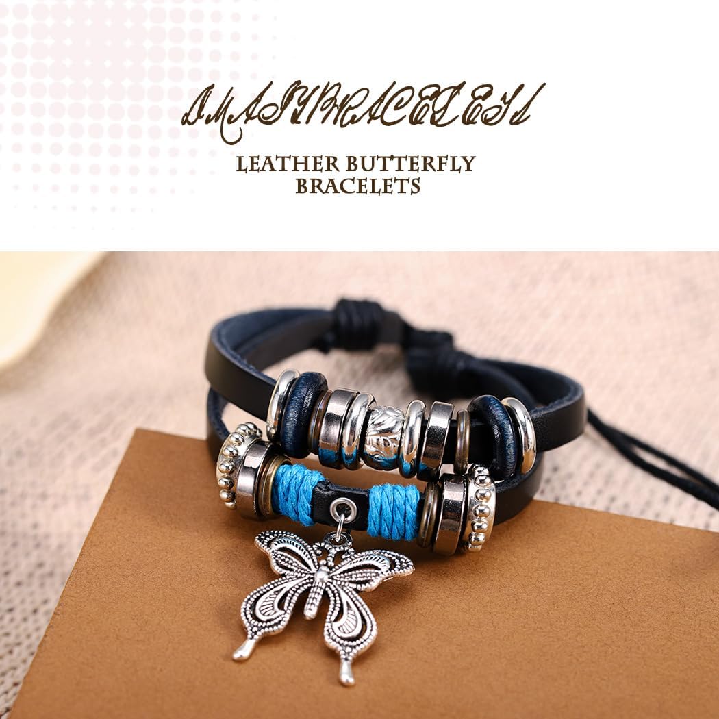 Leather Butterfly Bracelets Boho Beaded Bracelet Vintage Multilayer Bracelets Jewelry for Women - Image 5