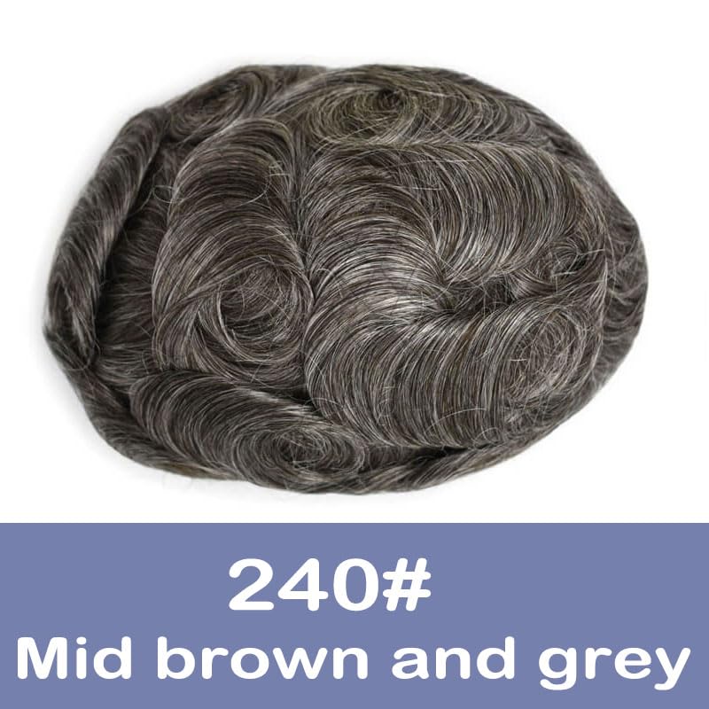 Men's Toupee Real Hair Ultra-Thin 0.03mm Skin Toupee for Men Light Medium Density Hairpiece Base Size 8x10 Inch 100% Human Hair System for Men (#240) - Image 2