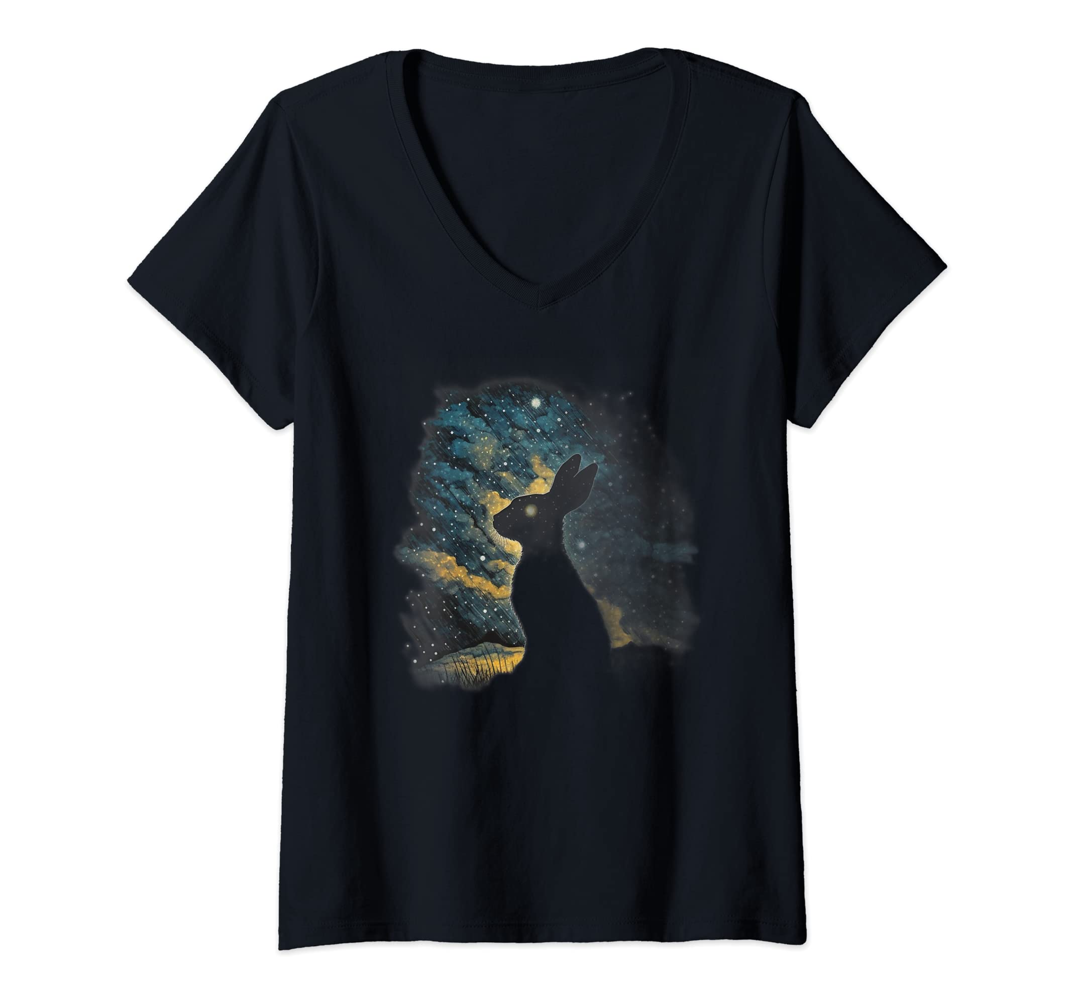 Womens Cute Celestial Bunny for astrology lover V-Neck T-Shirt