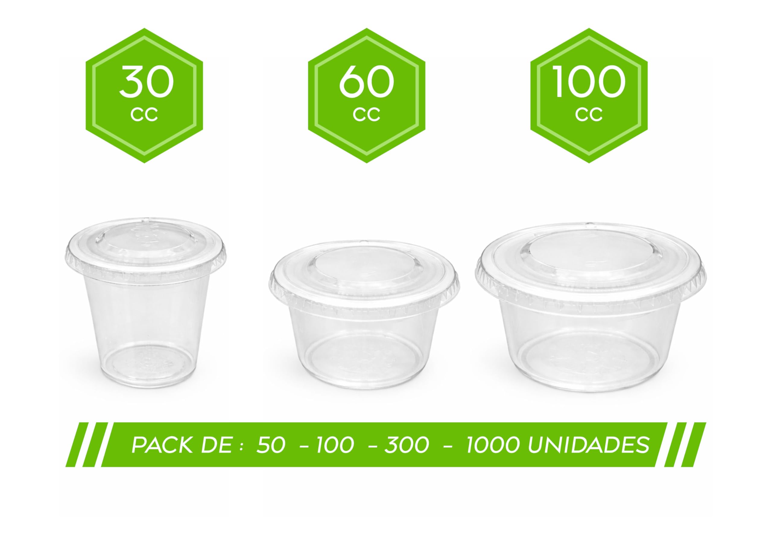 Salseros Plástico PET Transparente con Tapa – Mini Tapers de plástico 30ml 60ml 100ml – Envases Salsa Individuales Pack 100 300 1000 Unidades para Take Away Hostelería - 2