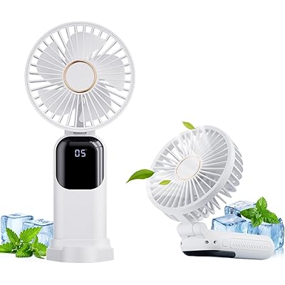 携帯扇風機 手持ち 充電式USB 5段階風量調節 5枚羽根 手持ち 卓上 首掛け 5000mAh ミニ扇風機 Type-C充電式 最大16時間動作 デジタルディ …