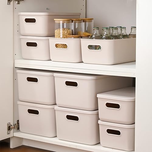 Miniatura 2 de Yishyfier Cestas de almacenamiento de plástico con tapas organizador de almacenamiento para estantes cajones escritorio sala de juegos aula oficina