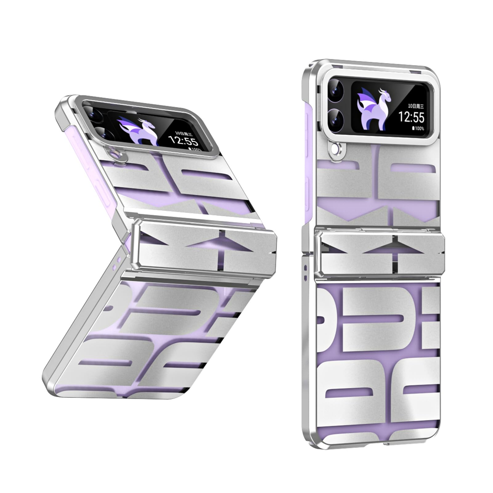 Coque pour Samsung Galaxy Z Flip 5 2023, Charnière Protection Ultra Mince Slim Fit Galvanoplastie Mode Lettre Motif Transparent Dur PC Crystal Clear All-Inclusive Case
