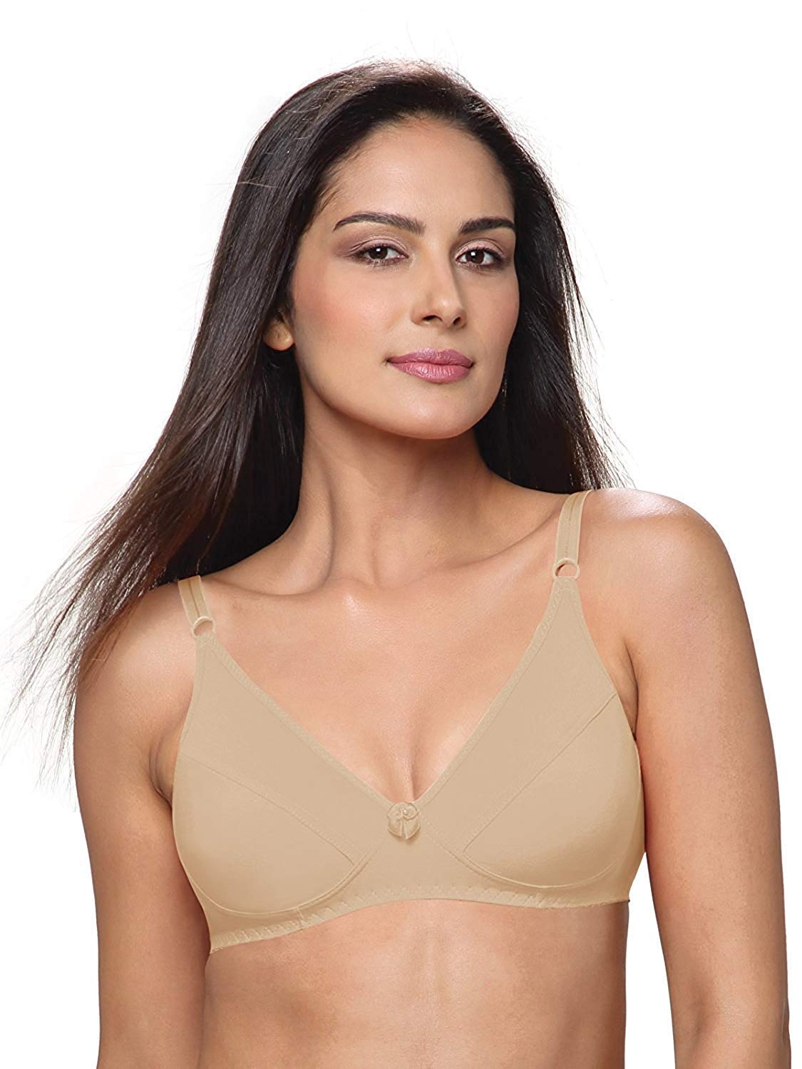 Lovable Women's Cotton Seamed V-Neck Non-Padded Wirefree with Adjustable Straps Full Coverage Casual Bridal/Saree Bra - L1797