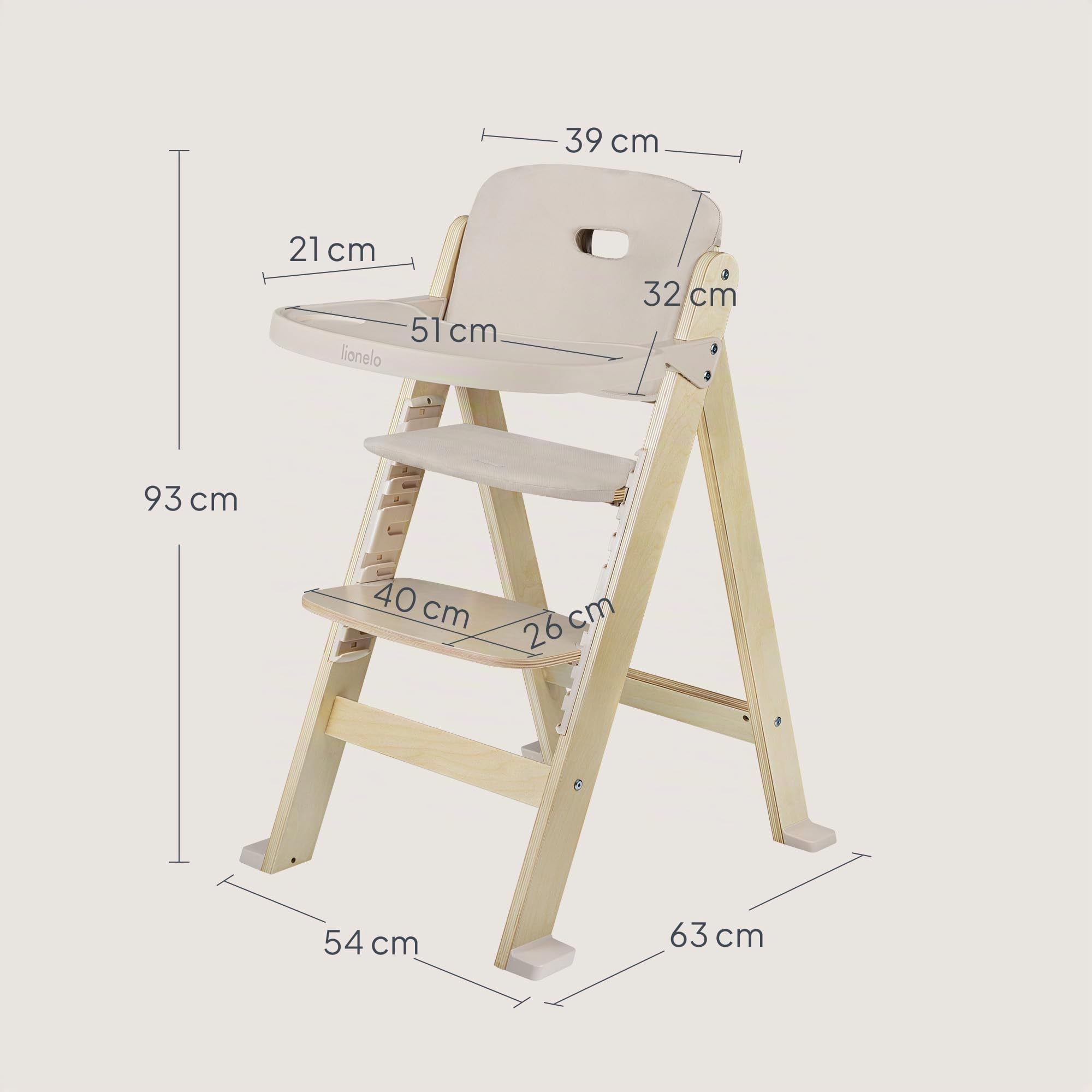 LIONELO Floris Seggiolone Pappa 3 in 1 in Legno da 6 Mesi a 40 kg | Evolutivo fino a 12 Anni, Sedile e Poggiapiedi Regolabili in Altezza, Vassoio Rimovibile