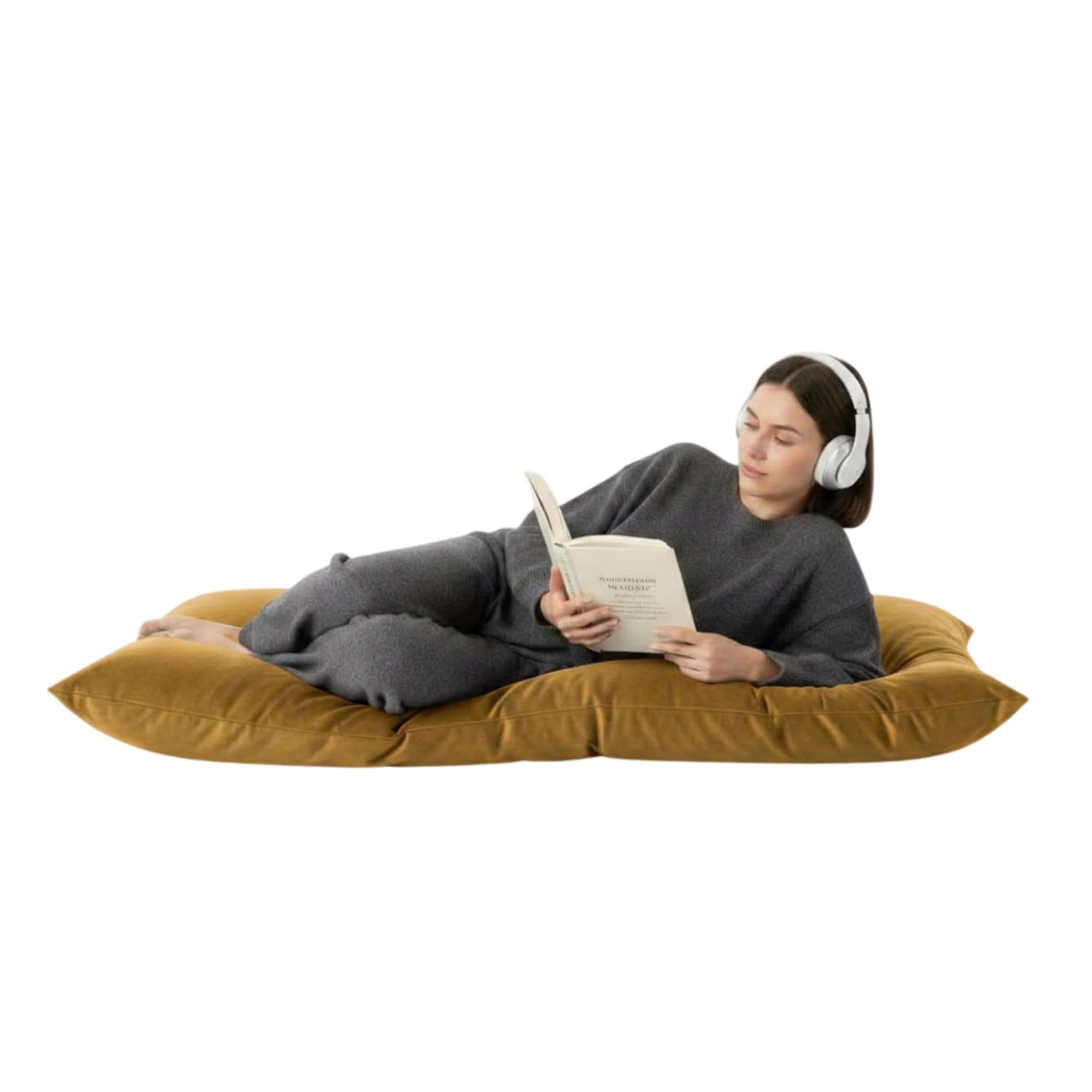 Kosiproducts Beanbag Floor Square Cushions Pillow Plush Velvet 100% Soft Polyester-[70cmx70cm, Saffron