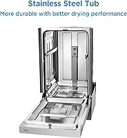 Vista 8 de Midea MDF18A1AST Lavavajillas empotrado con 8 configuraciones de lugar, 6 programas de lavado, cuba de acero inoxidable, secado con calor, Energy