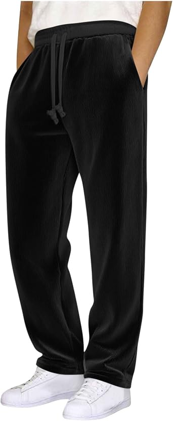 Franterd Corduroy Pants Men Baggy Casual Soft Athletic Workout Work Pants Hiking Warm Straight Leg Sweatpants with Pockets