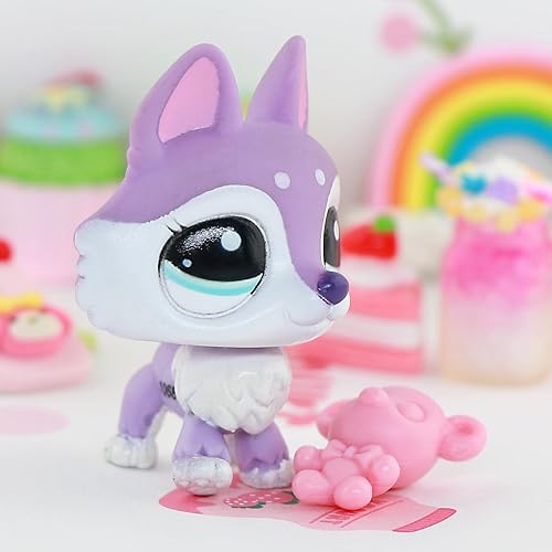 Vista 3 de RIYES LPS Husky con purpurina morada 2297 ojos verde azulado y morado Moscow Husky 2110 cachorro perro con accesorios LPS para viejos lps colección