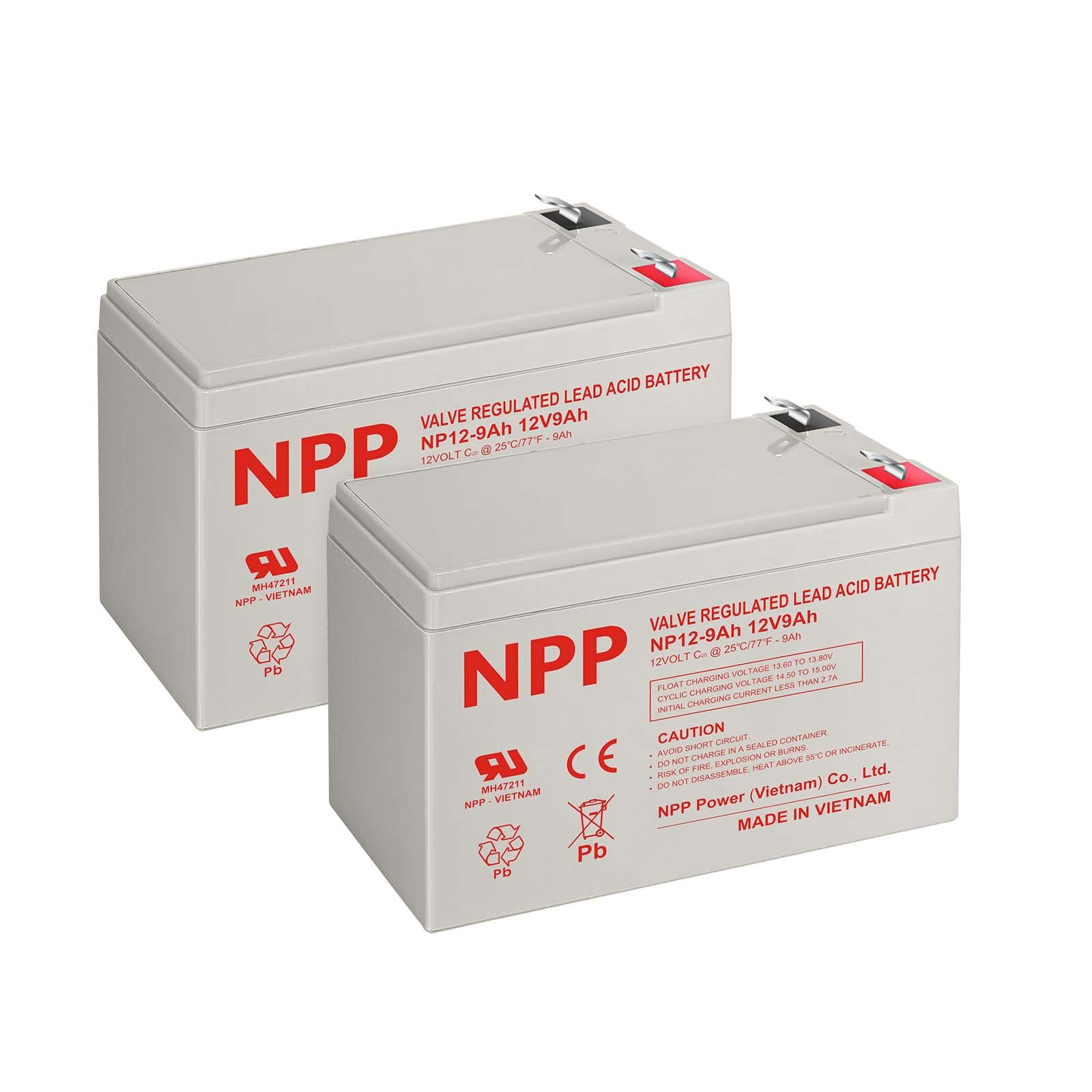 NPP 12V 9Ah 12 Volt 9 amp SLA Sealed Lead Acid Rechargeable (NP12-9Ah-F1(2PCS))
