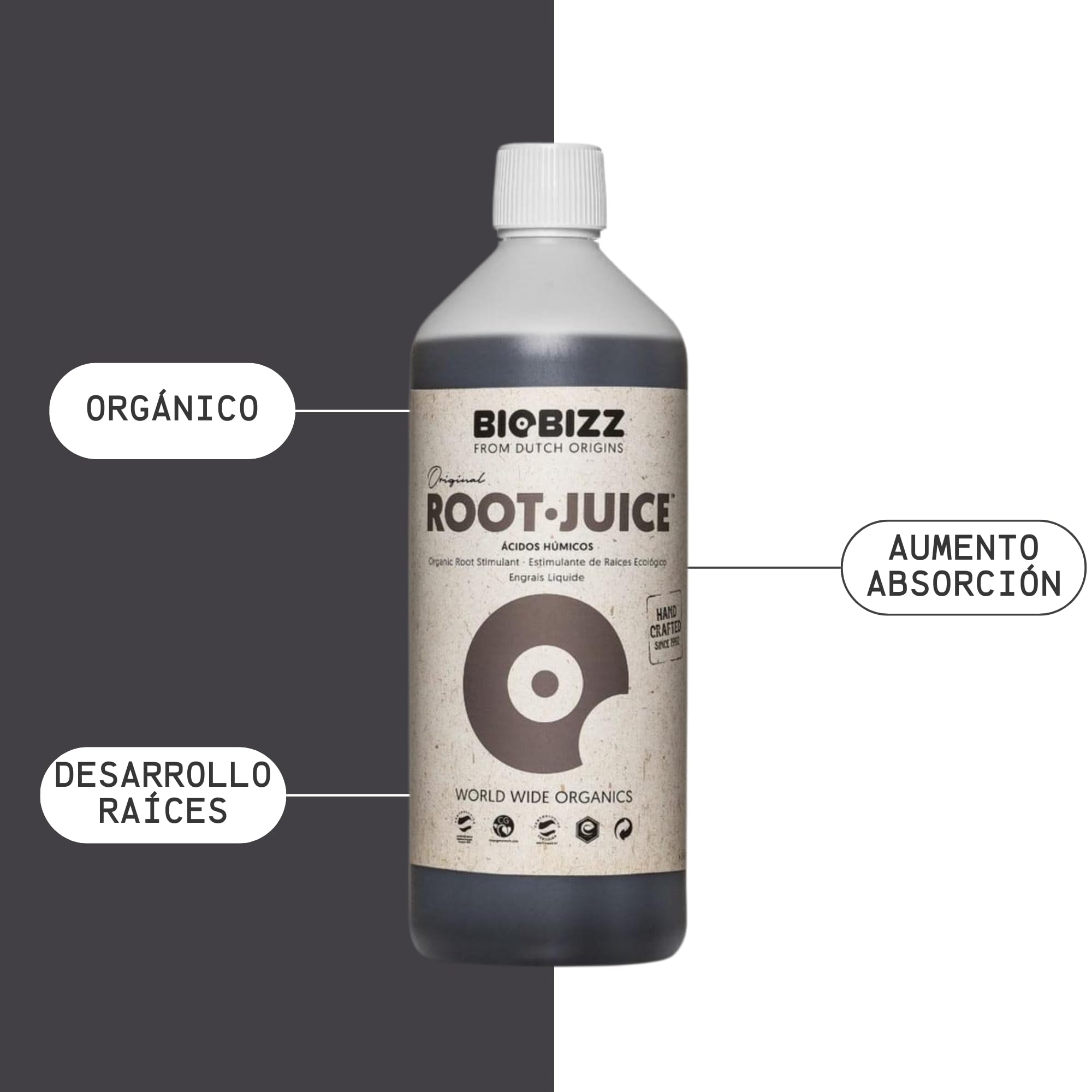 GROWMANIA Root Juice von BioBizz 1L + Probe Boost Up von Up Nutrients + Messbecher | Organischer Wurzelstimulator | Ideal für mittelgroße Gärten und Obstgärten