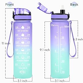 Enerbone 32 oz Water Bottle, Leakproof BPA & Toxic Free, Motivational Water Bottle with Times to Drink and Straw, Fitness Sports Water Bottle with Strap for Office, Gym, Outdoor Sports