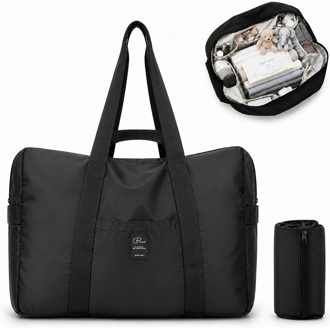 P.travel Foldable Travel Bag, Water-Resistant Lightweight Carry on Duffel Bag 26L, Underseat Personal Item Bag, Packable Weekender Tote, Shoulder & Handheld Travel Bag for Women Men