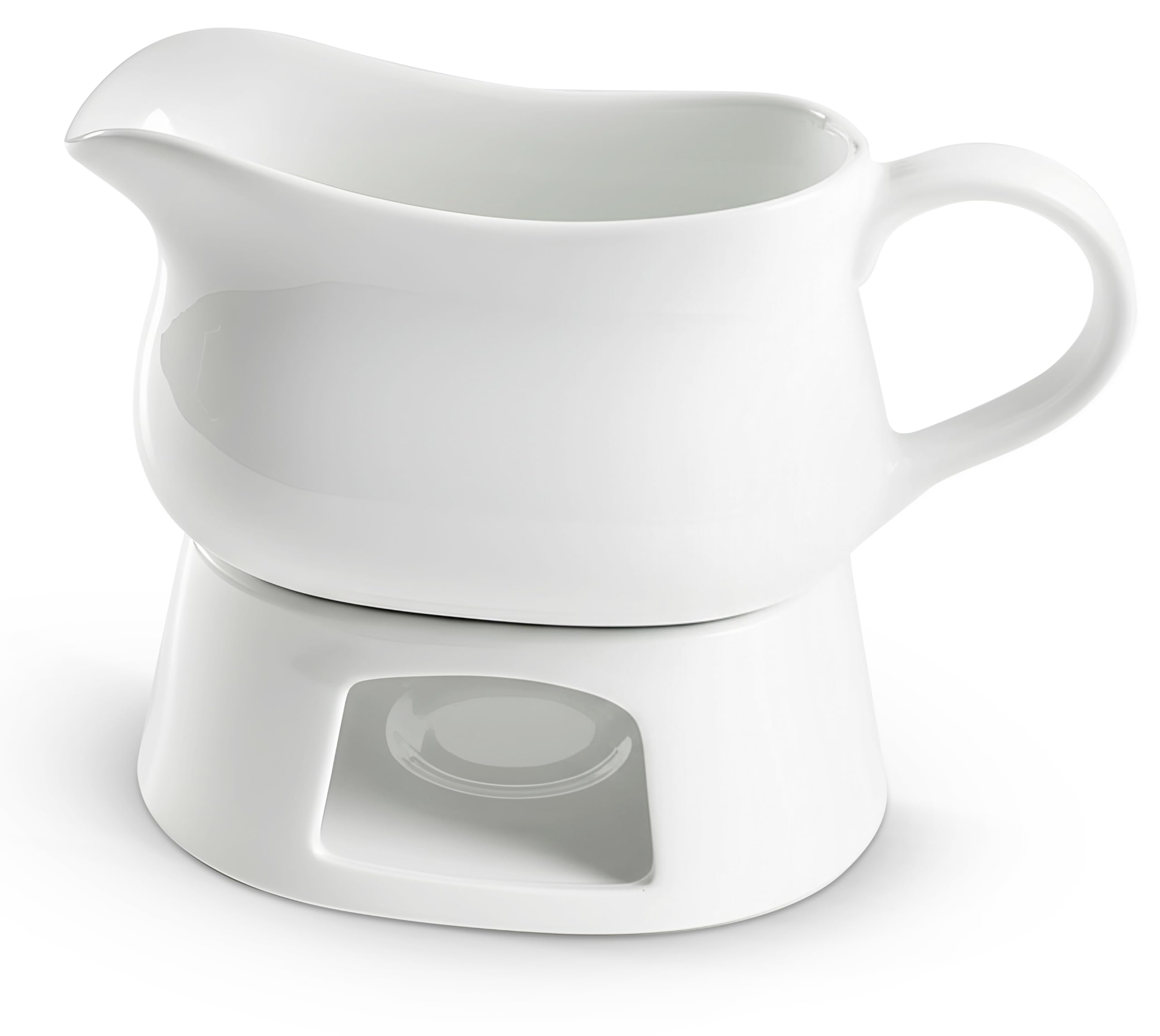 Kook Ceramic Gravy Boat with Warmer, Spill-Free, 17 oz, White
