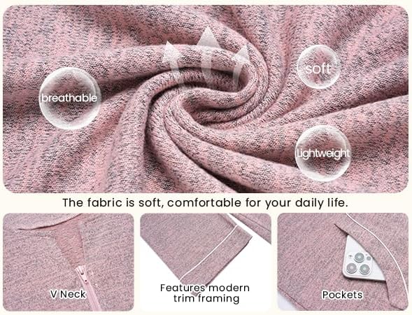 Ekouaer Zipper Robes for Women 3/4 Sleeve Bathrobe Lightweight House Coats for Women with Pockets Long Moo Moo Nightgown - Image 5