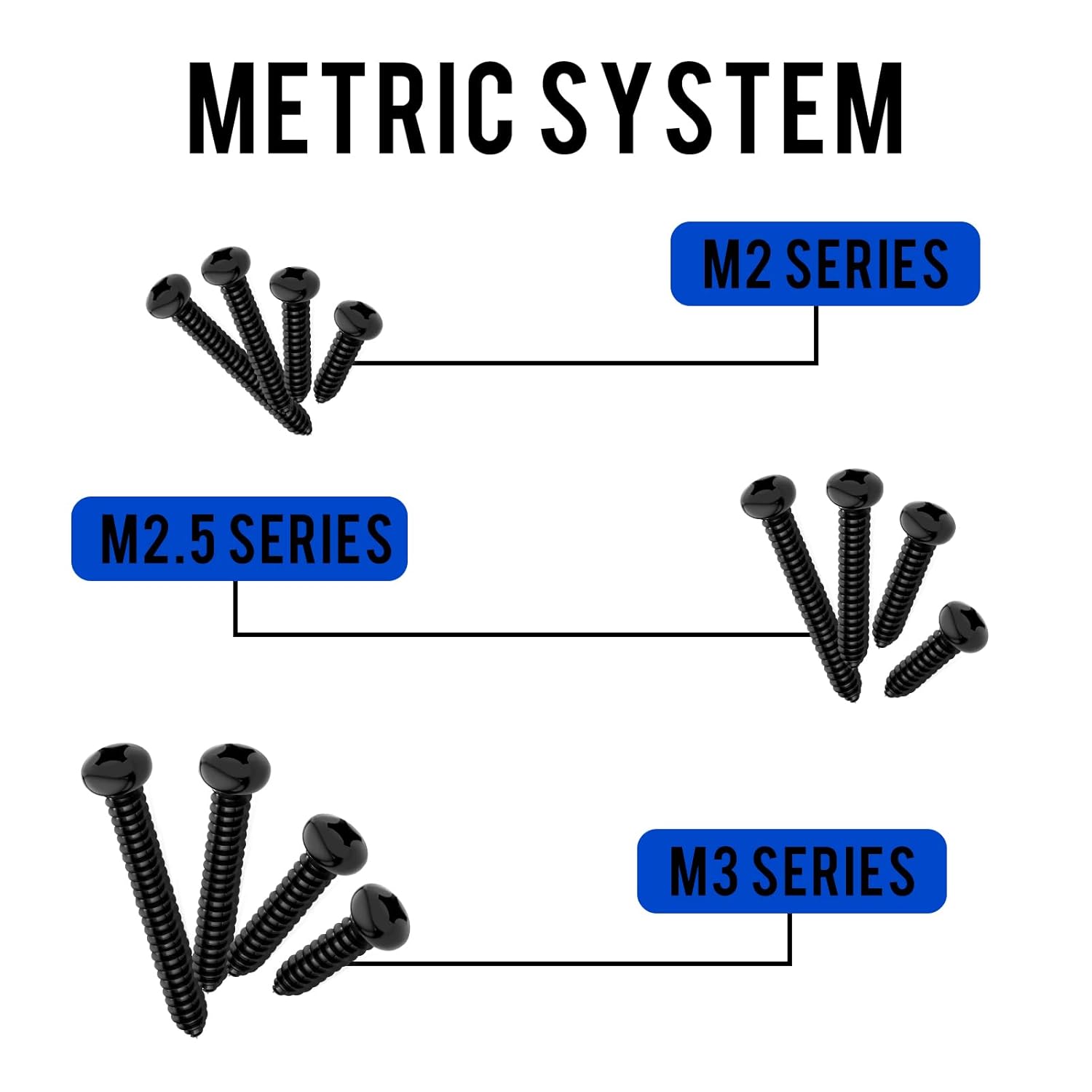 1200Pcs Black Tiny Self Tapping Screws for Wood, Plastic and Soft Metal. Phillips Pan Head M2 M2.5 M3 Small Tapper Screws Set for DIY Micro Woodworking Furniture Box. Carbon Steel