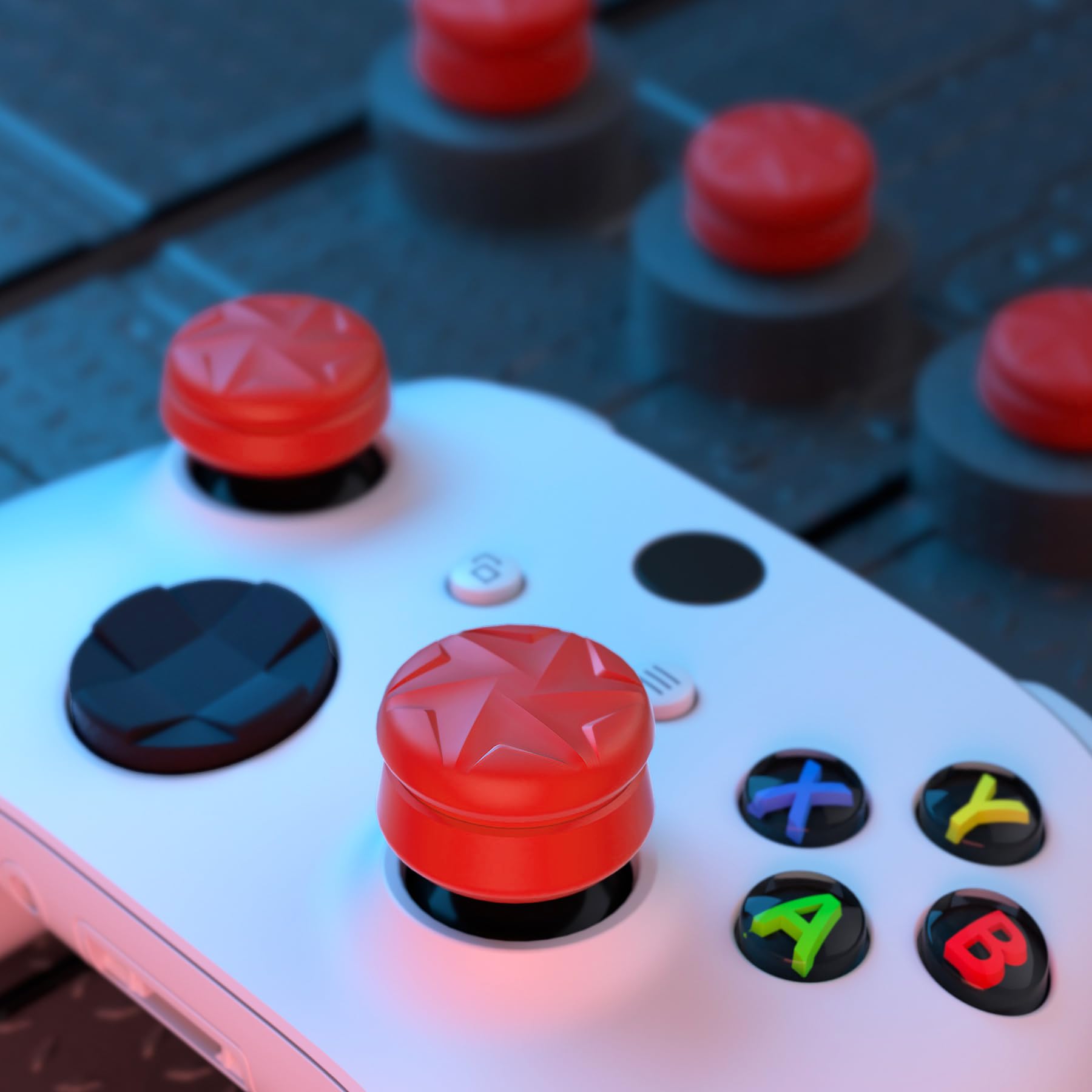 PlayVital Razor 3 Pary Thumbs Cushion Caps Uchwyty Osłony Joysticka do ps5 | Nakładki na Kciuki do ps4/Xbox Series X S/Xbox Core/Xbox One/Elite Series 2/Switch Pro Kontroler-Czerwony