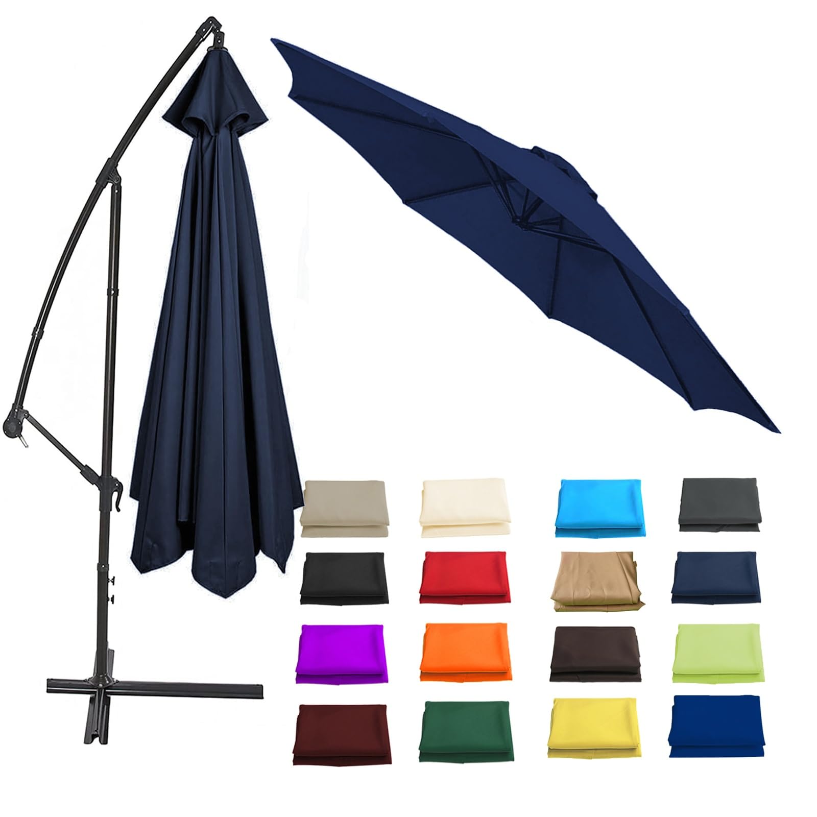 Outdoor Patio Umbrella Replacement Canopy, 2/2.3/2.5/2.7/3/3.50m Replacement Parasol Fabric Cover, Umbrella Replacement Top For 6/8 Ribs(Navy blue,8.2ft (250cm)/6 Ribs)
