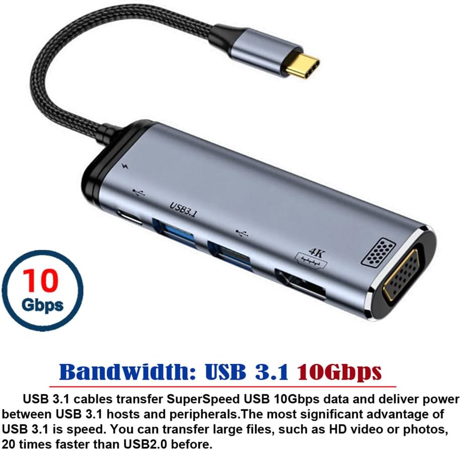 USB-C Type C to HDMI VGA Dual USB 3.0 HUB Converter HDTV Multiport Adapter 4K 60hz 1080p with Female PD 100W Power Port
