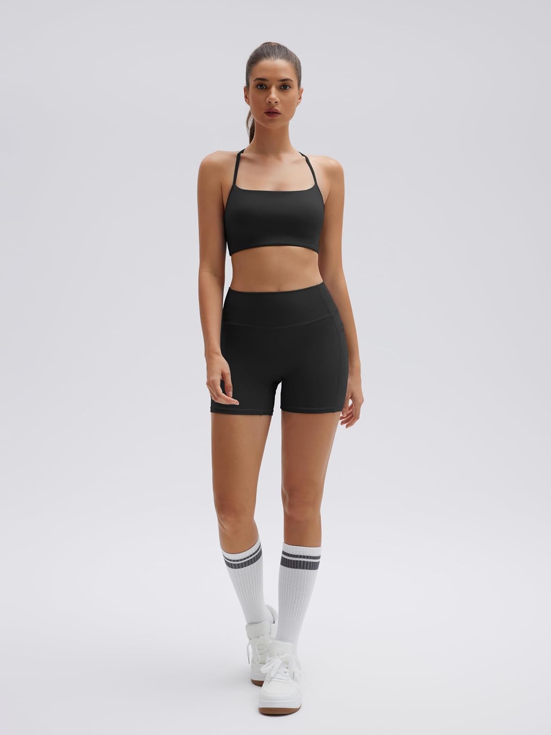SUUKSESS Women 2 Piece Workout Sets Padded Halter Sports Bras High Waisted Biker Shorts with Pockets - Image 6