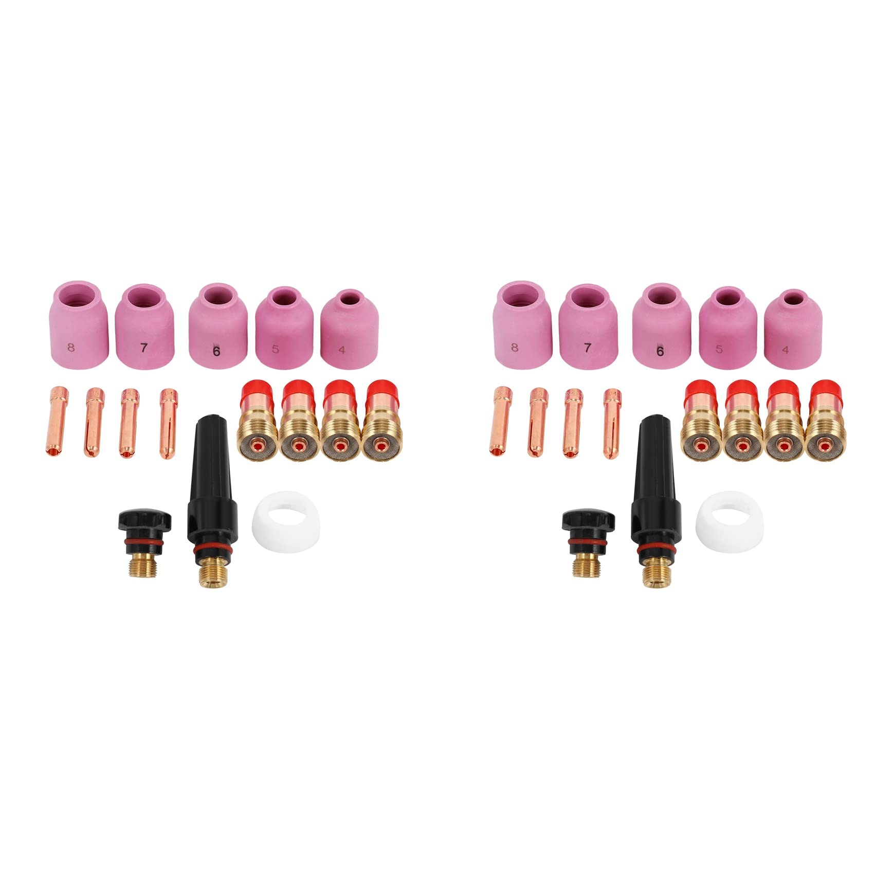 Jnchdghwa Red & Black Tig Welding Torches Stubby Gas Lens Collets Alumina Nozzles Back Cap Kit For Sr 17 18 26 Series 32Pcs