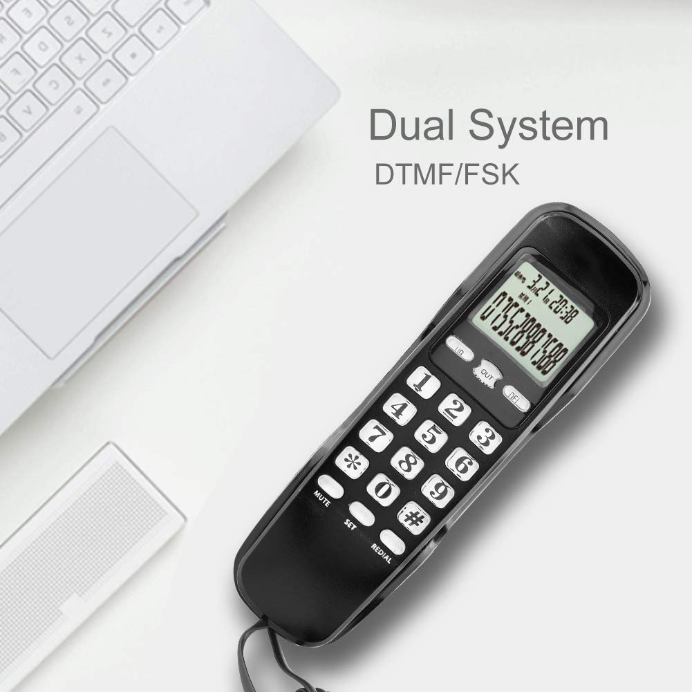 Löschfunktion LCD Displa Telefon, Telefon, Festnetztelefon, Heimtelefon, Kabelgebundenes Minitelefon, Wandtelefon für das Heimbüro(schwarz)