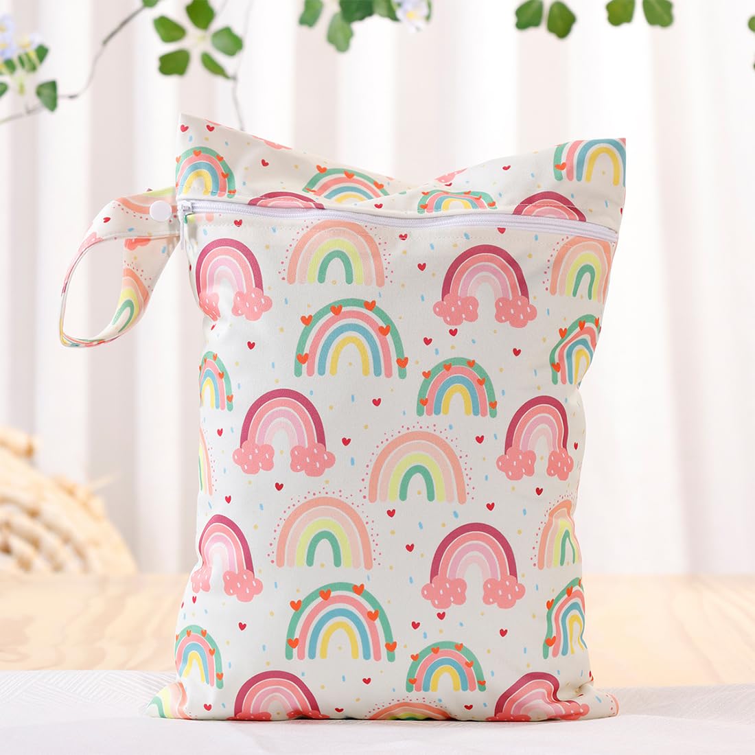 Sac à Couches Lavables Étanche Réutilisable Wetbag Imperméable pour Bébé Piscine Plage Arc-en-ciel