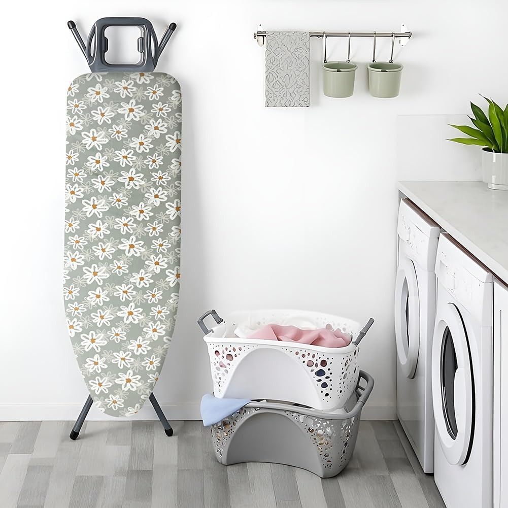 Elastic Cotton Ironing Board Cover, Fresh Daisy Pattern, Drawstring Tightening, for Quick and Wrinkle-Free Ironing(57.8 x 19.6 in/147 x 50 cm)