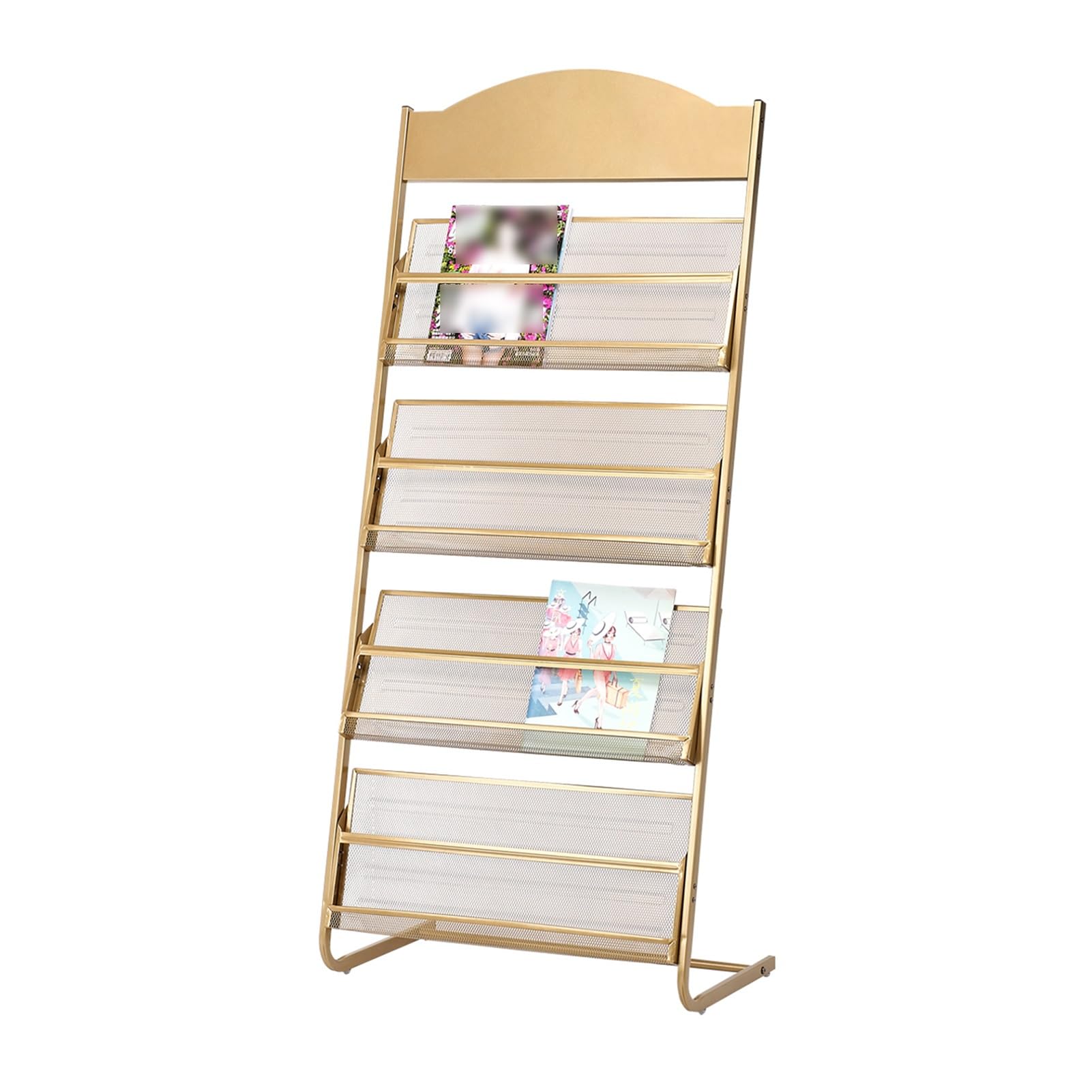 Jkjzsalj Gold 3/4-Layer Iron Magazine Rack With Wheels,Mobile Display Rack,Floor-Standing Brochure Stand,For Offices,Trade Show Exhibitions Office Retail Store,-63X36.5x143cm