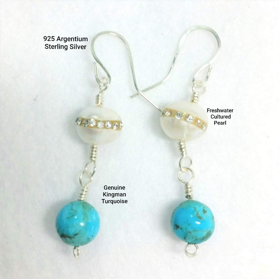 Kingman Turquoise Pearl Sterling Silver Earrings
