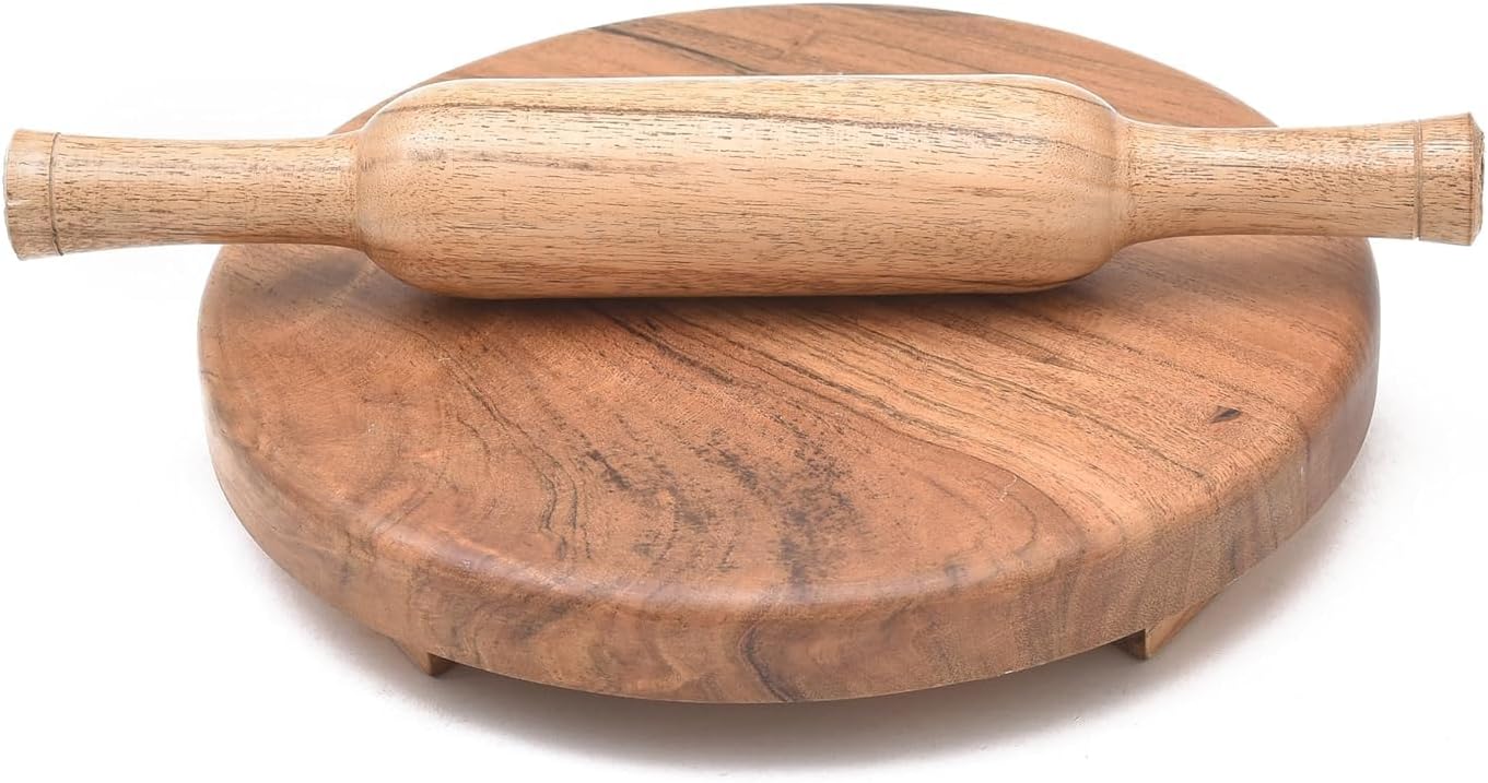 Wooden Chakla Belan Set Rolling Pin Roti Maker for Kitchen Combo (10inch) Pack of 1 Brown 10 INCH