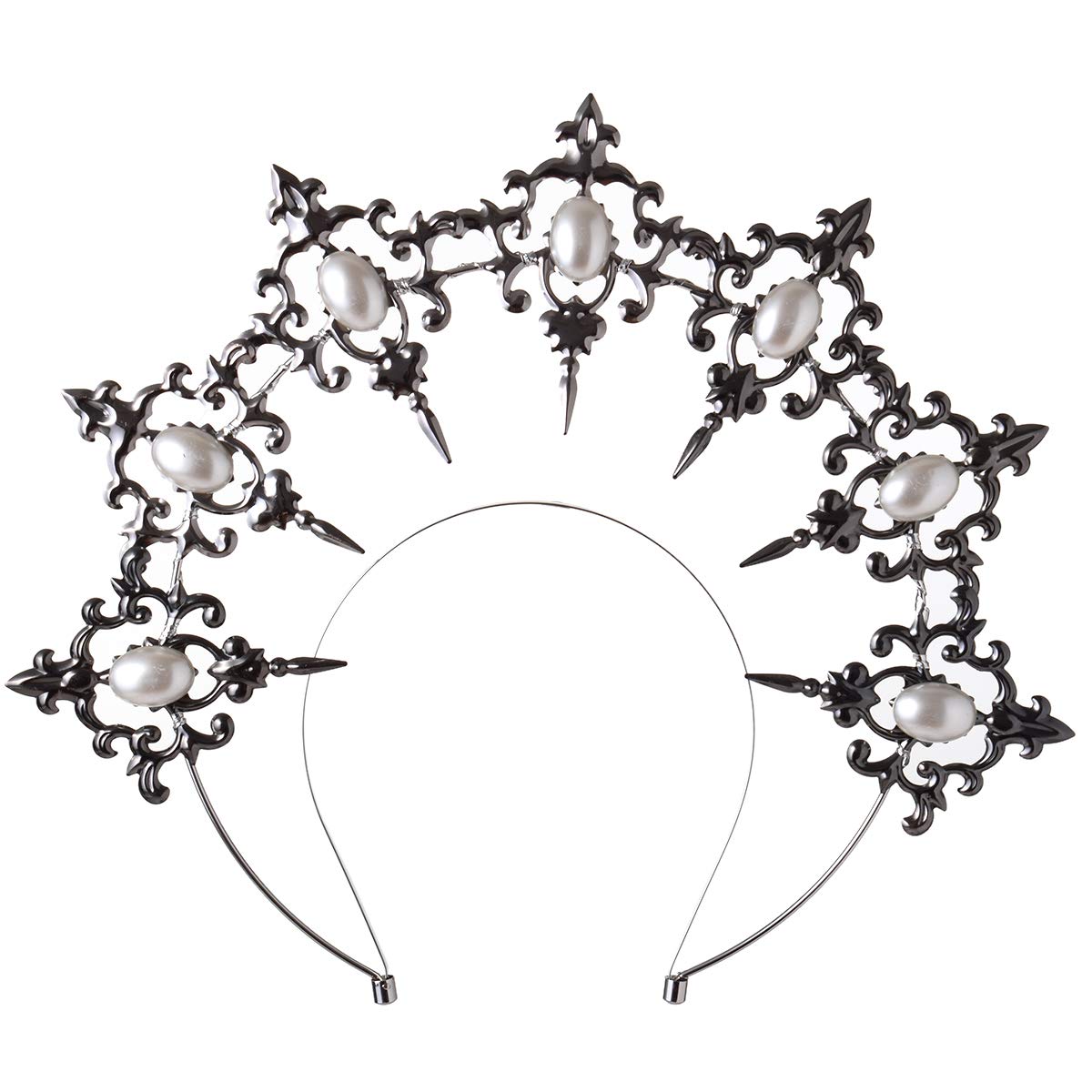BLESSUME Halo Crown Mary Goddess Headband Women Halloween Costume Headpiece, Black 2, Taglia unica