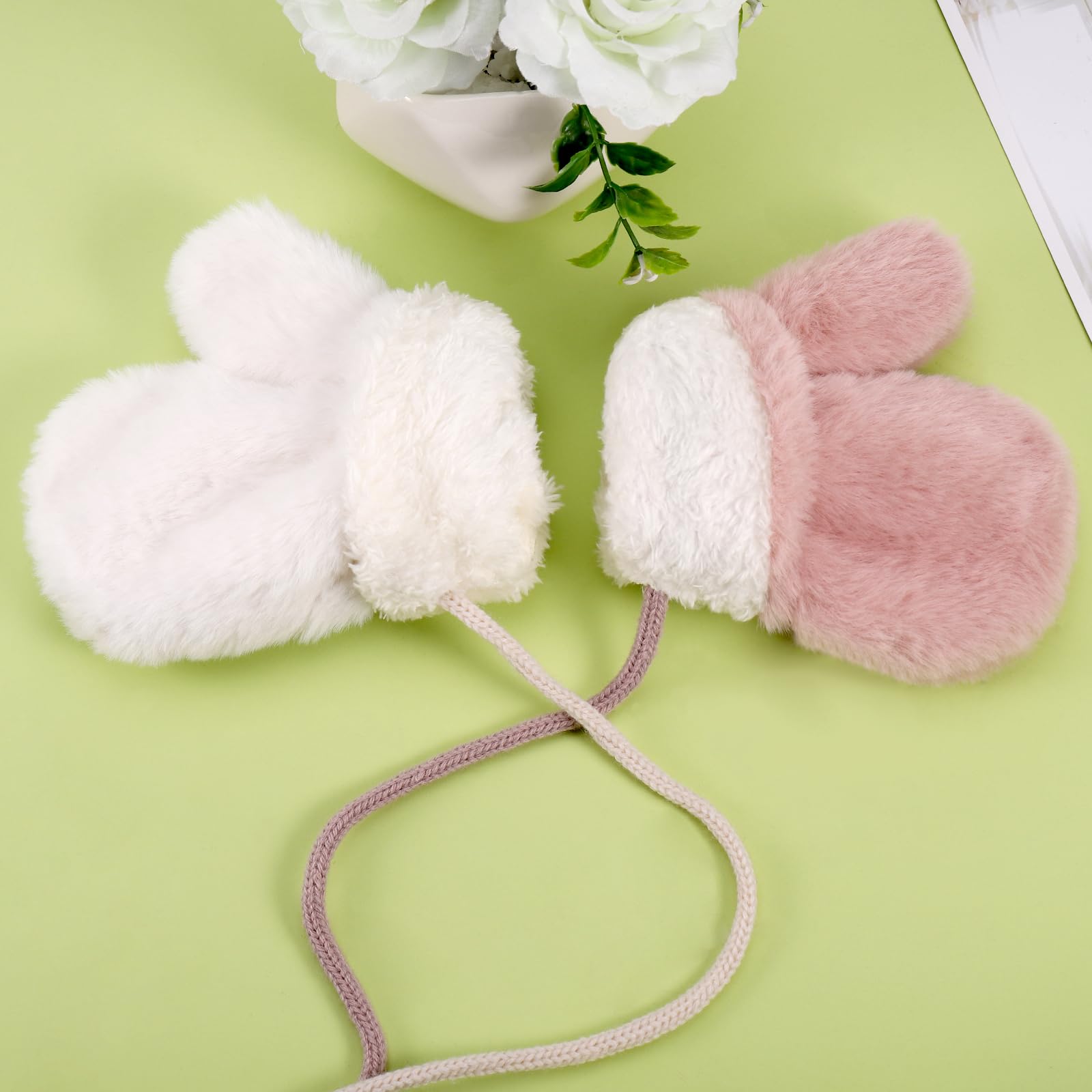 Manoplas Cálidas para Niños, 2 Pares Guantes Invierno con Forro Polar, Manopla de Nieve de Invierno con Cuerda Cuello, Mitones Cálidos de Invierno para Niños 3-7 años, 18 * 9cm
