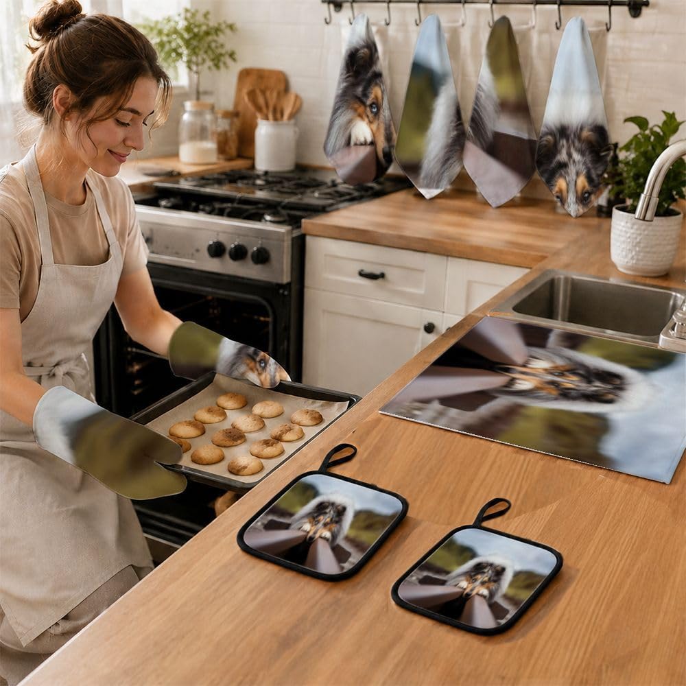 Set di accessori e decorazioni da cucina per cani Fluffy Collie 9PCS