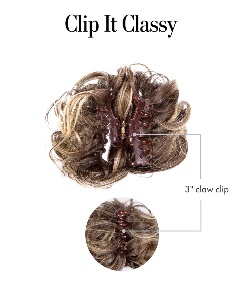 Kim Kimble Clip It Classy Curly Updo Hairpiece With 3" Claw Clip by Hairuwear, MC9/14SS Caramel Latte