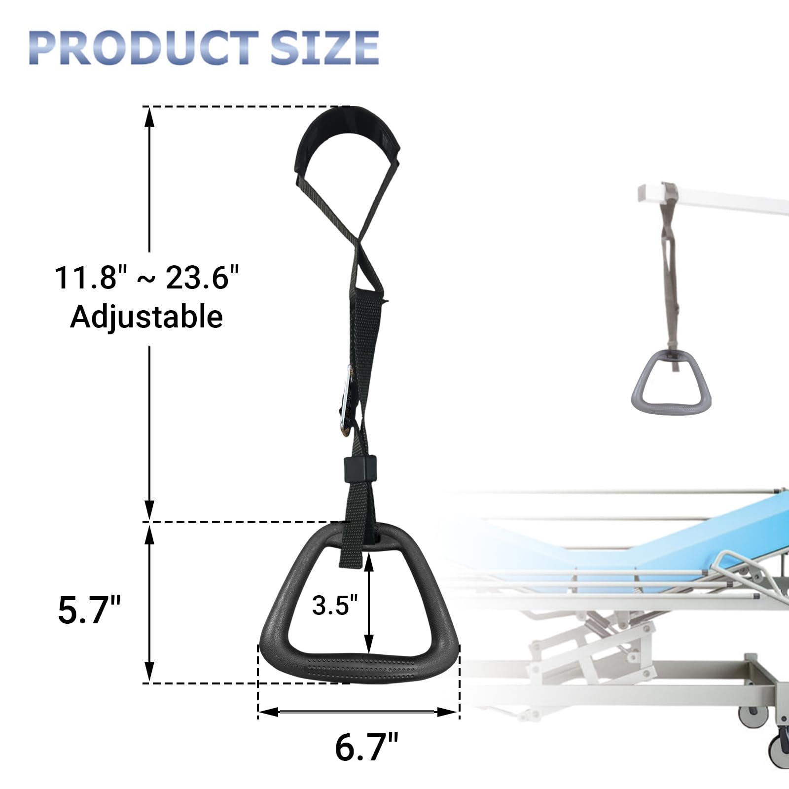 Trapezio da letto – Maniglia per trazioni per camera da letto, staffa di aiuto per la mobilità del letto, accessori per disabili, anziani feriti, supporta 49,9 kg, 1 pezzo