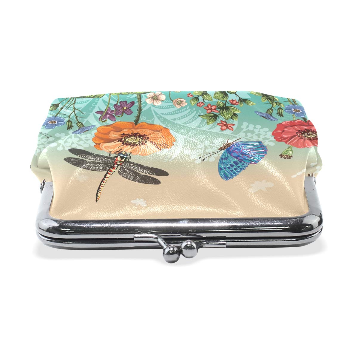 DerlonKaje Coin Purse Dragonfly Flowers Womens Wallet Clutch Bag Girls Small Purse
