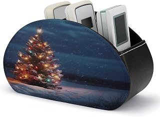 Remote Control Holder Remote Caddy Desktop Organizer Christmas Tree in Winter PU Leather 5 Compartments Store TV Remotes Glasses Pens Accessories - Space-saving Design Fits Both Nightstands And Desks