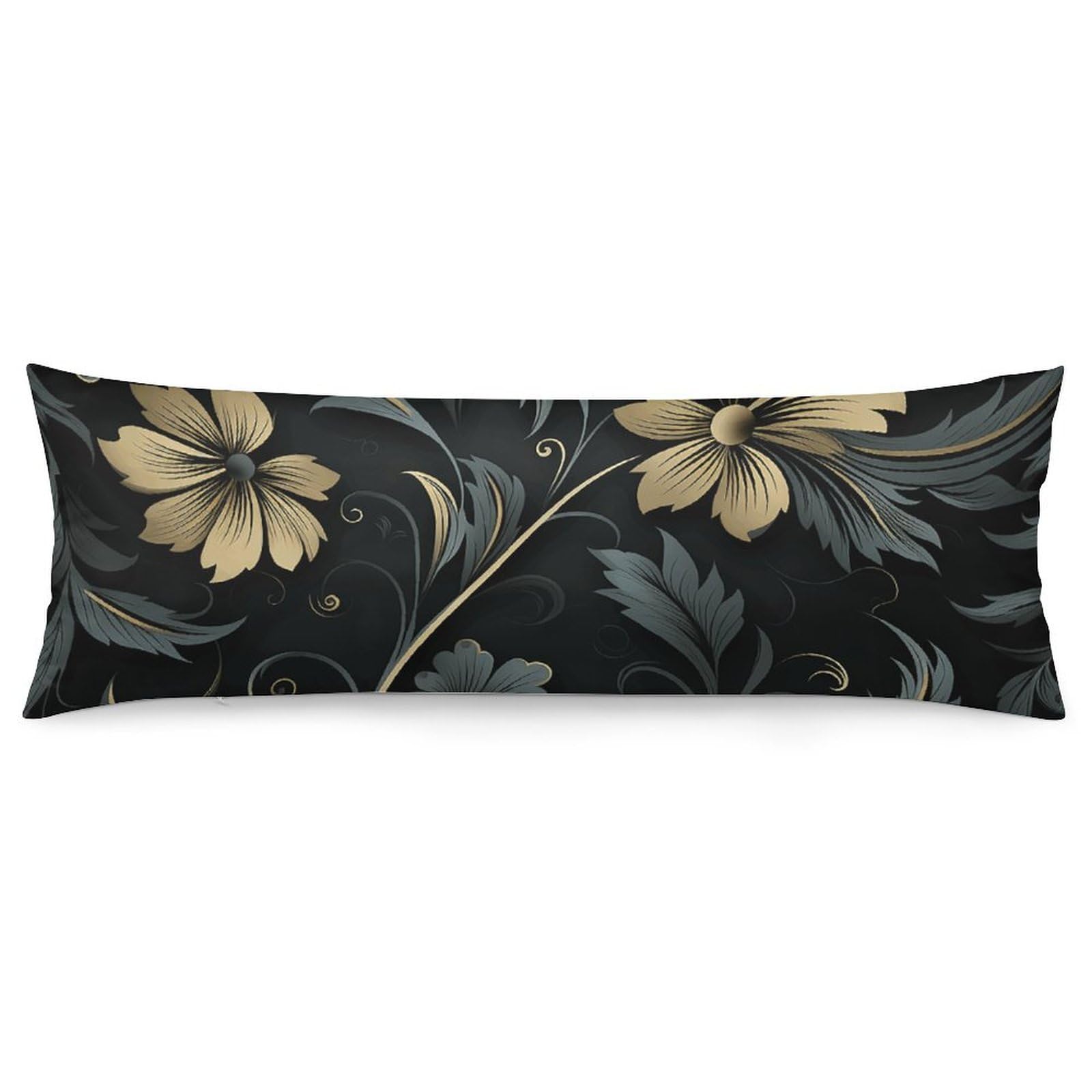 Taie d'oreiller fleurs noires 50,8x137,2 cm, housse de coussin douce