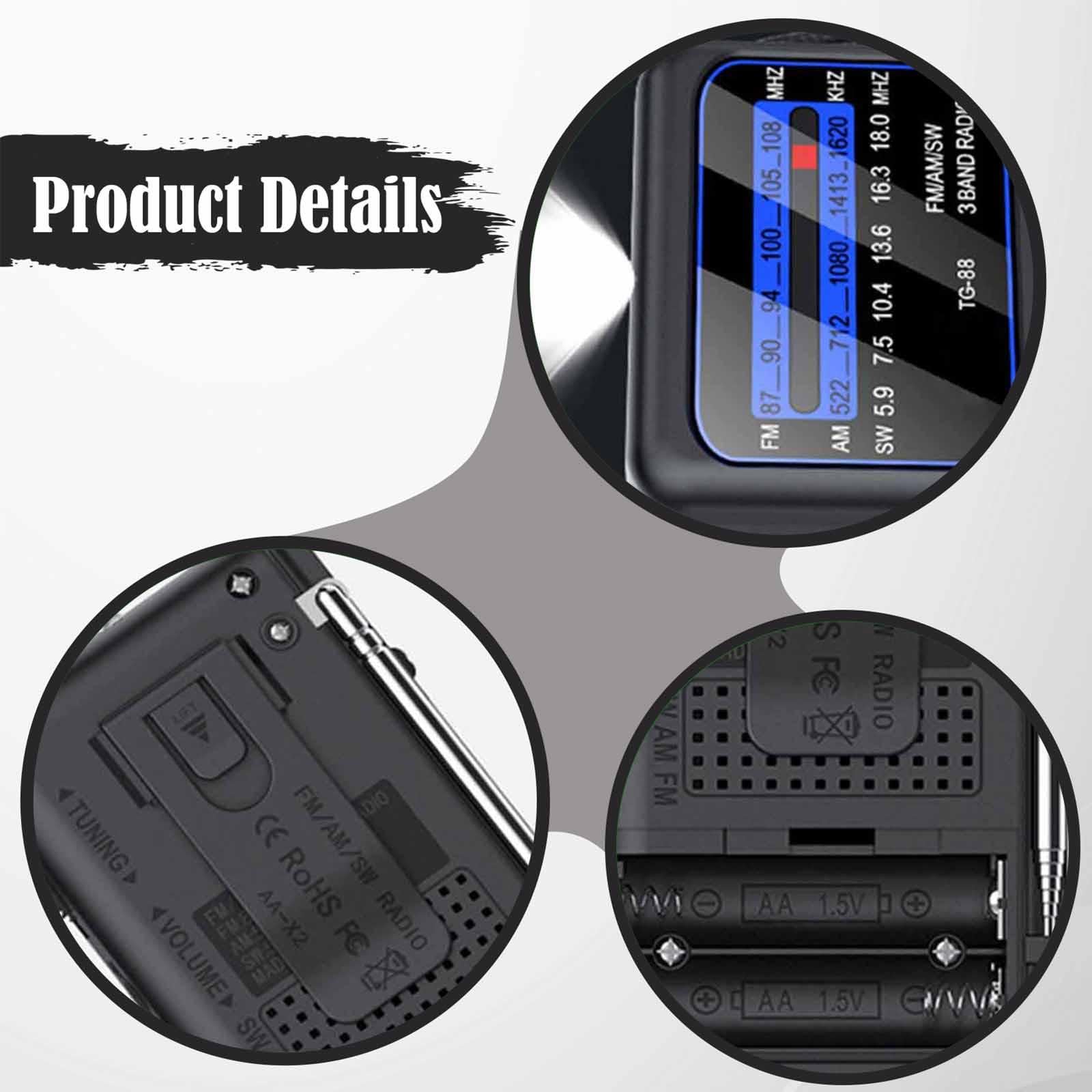 Mini Radio para Hombres Y Mujeres con Linterna LED de Emergencia, Pequeña Y Ligera, 12,9 Cm X 7 Cm, Ideal para Viajes, Dormitorio, Interior Exterior,