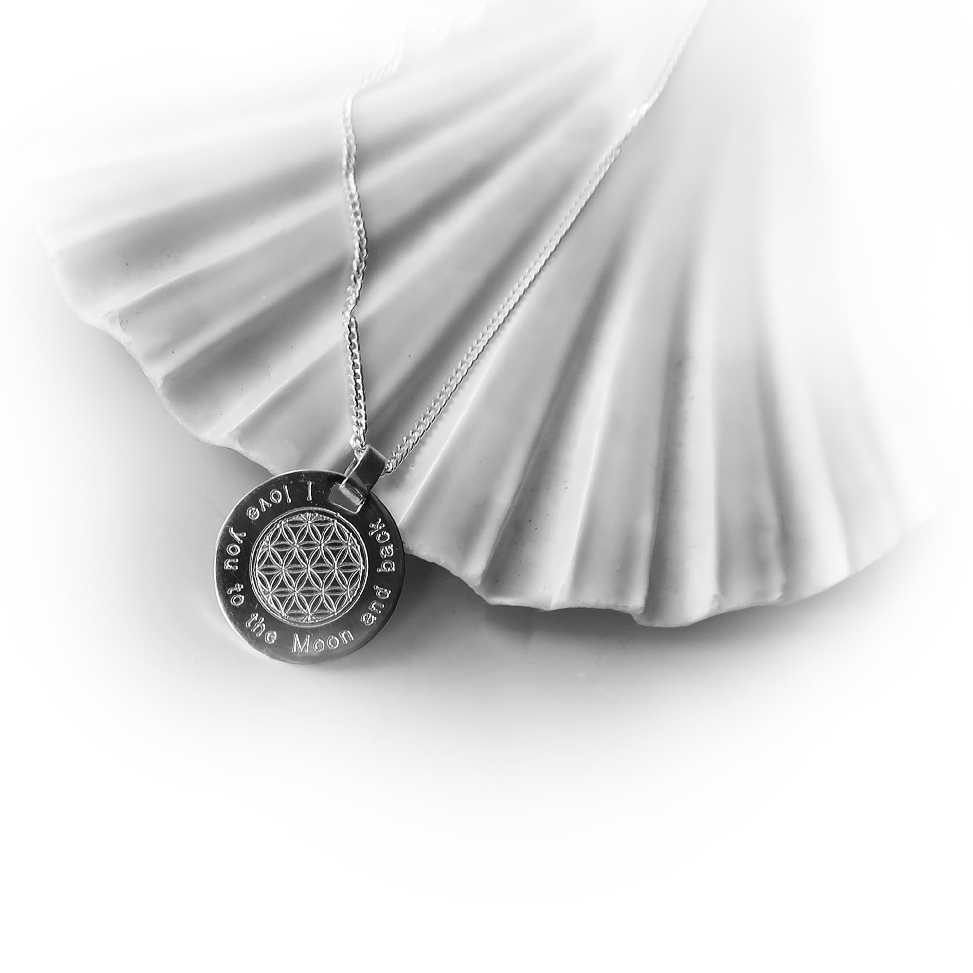Lebensblume oder Lebensbaum Anhänger Kette mit Gravur, Silber
