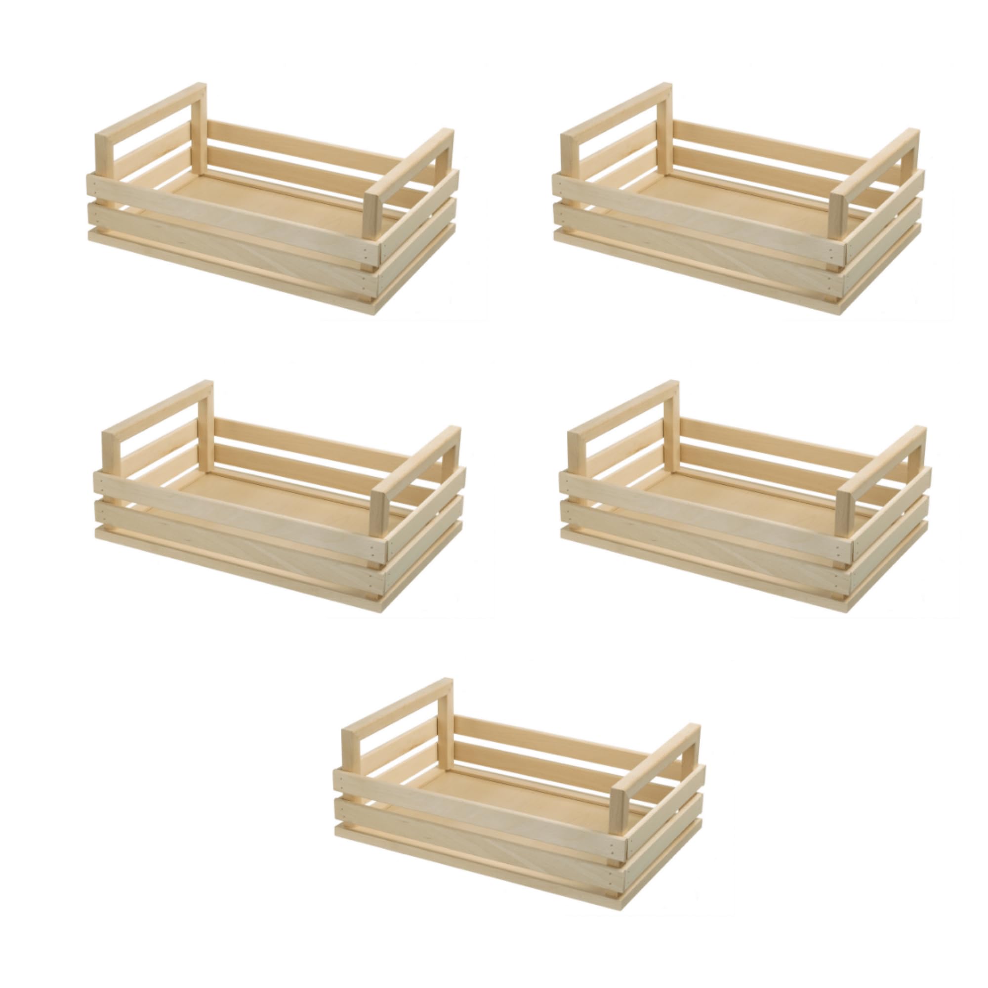 Set 5 Cassette in Legno Multiuso, 40X27×11.5h cm, 100% Faggio, Colore Naturale