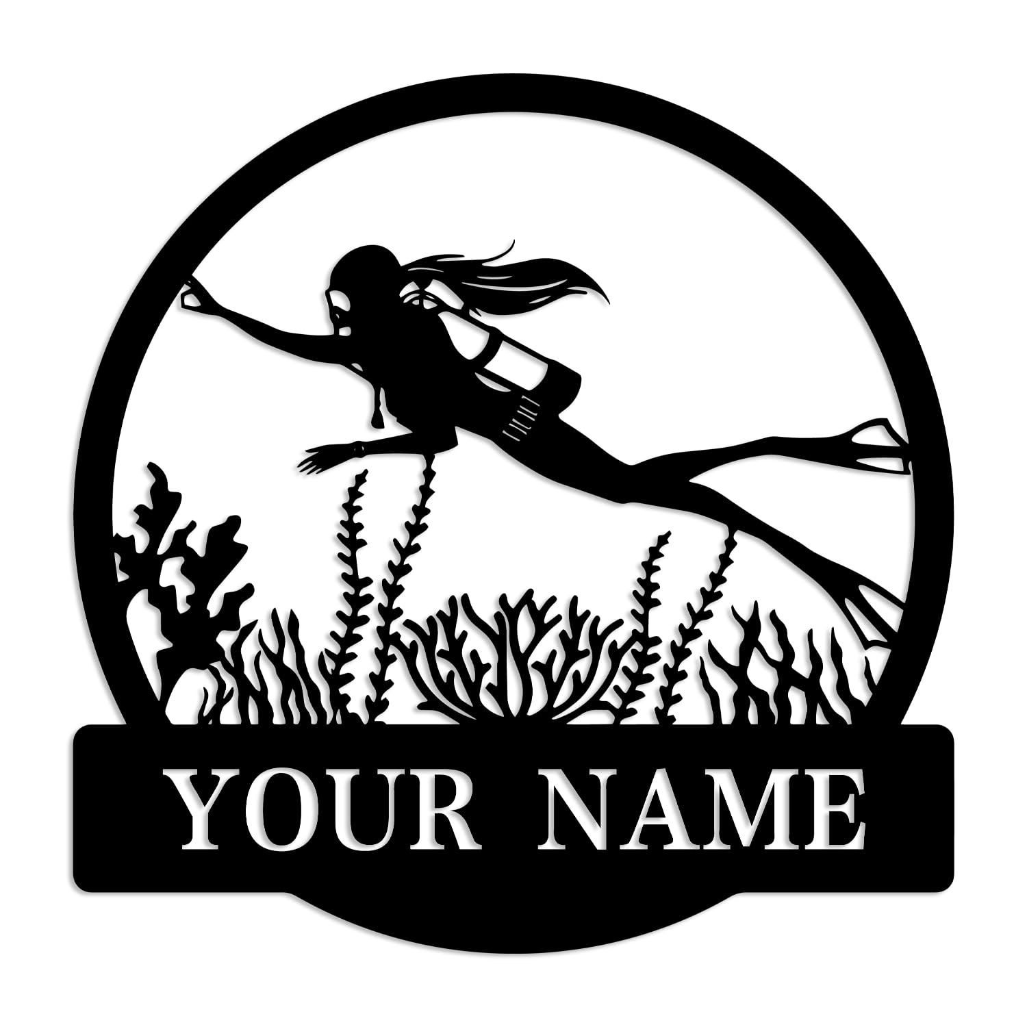 Kissesuu Custom Scuba Diver Sign, Personalized Metal Sign, Nautical Style, Black