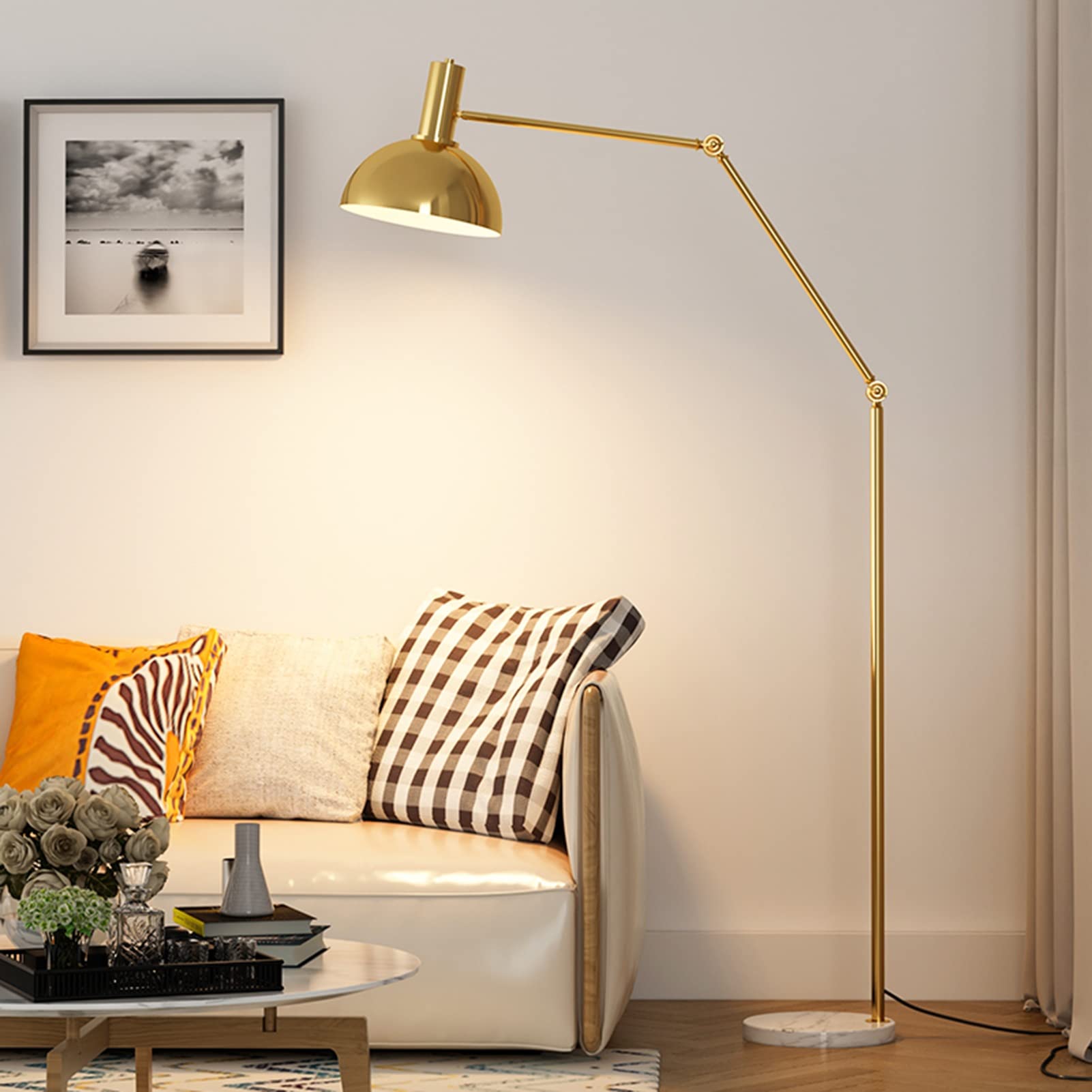 Lampadaire réglable en métal noir avec liseuse orientable pour salon - 6