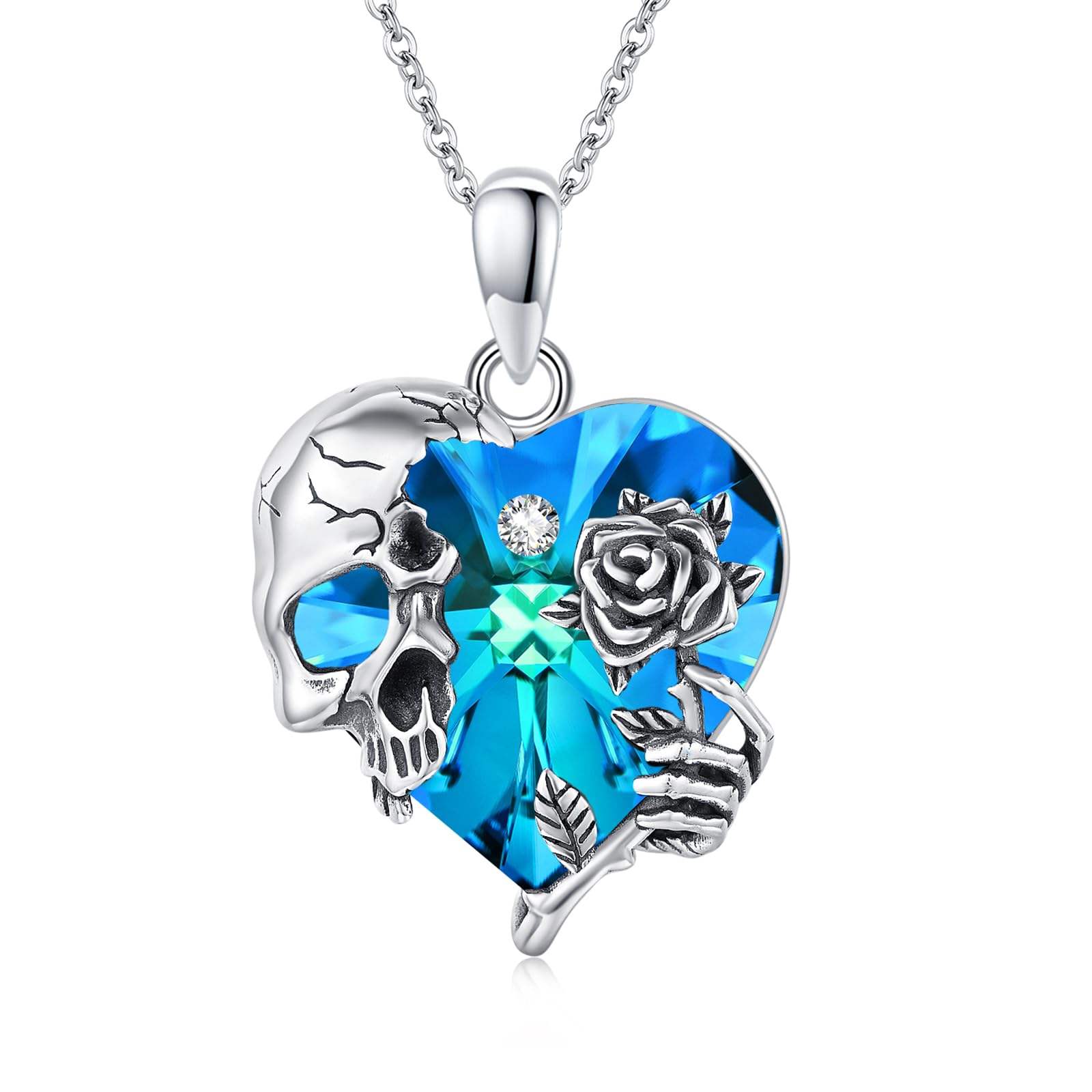 Silver Skull Birthstone Necklace Gothic Pendant Gothic Jewelry For Women