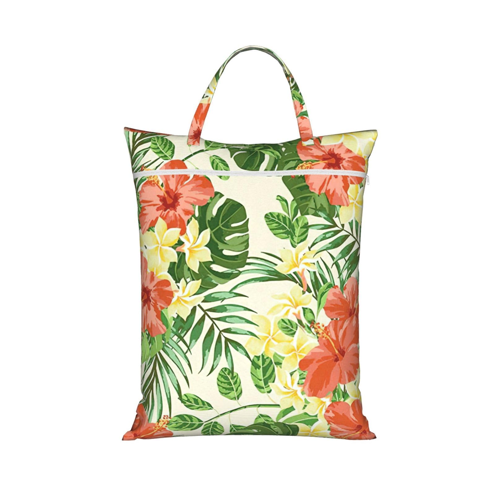 Pphgut 1 Pc Hojas Tropicales Y Flores Print Travel Laundry Bag Portable Dirt Clothes Bags Daily Hiking Camping Vacation