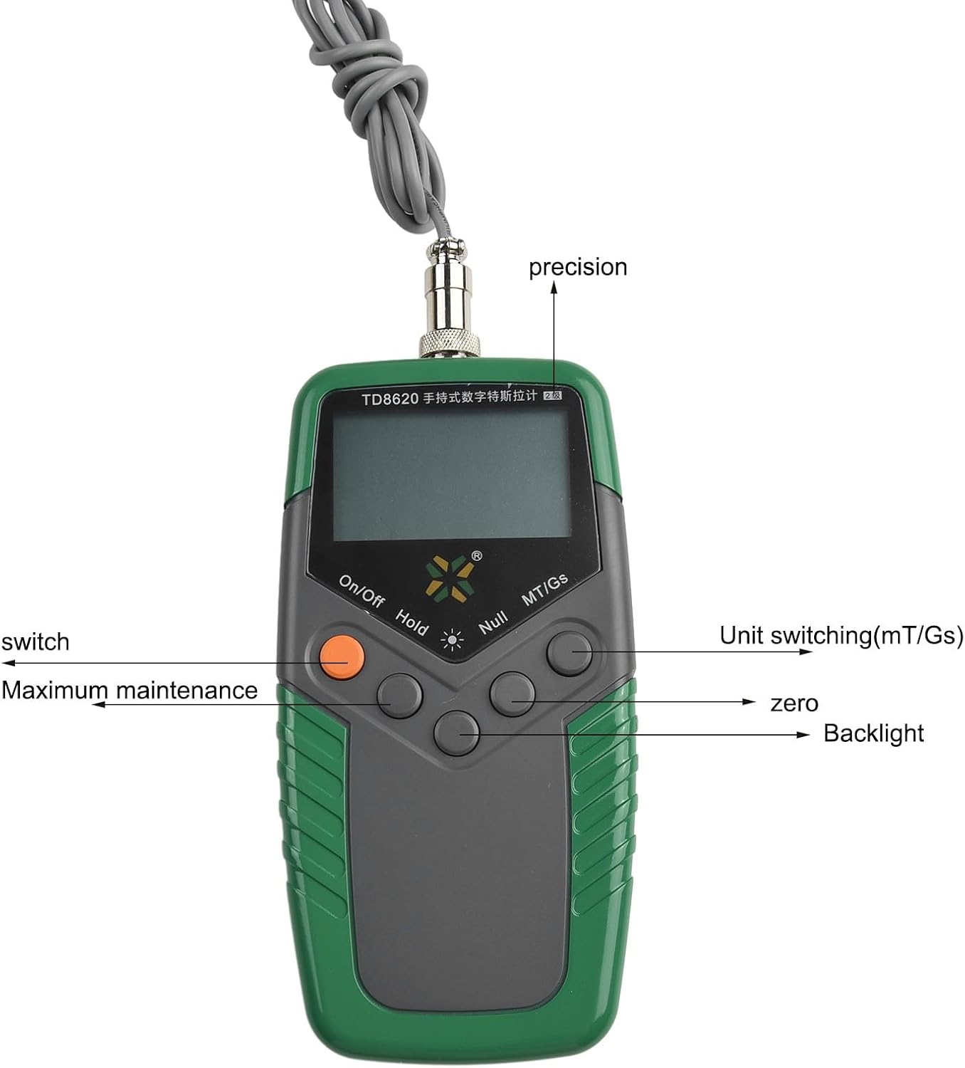 Handheld Digital Gaussmeter 0-2400mT High Precision, TD8620 Digital Gauss Meter Permanent Magnet-Surface Field Tester Accuracy 5%/2%/1% (5%)