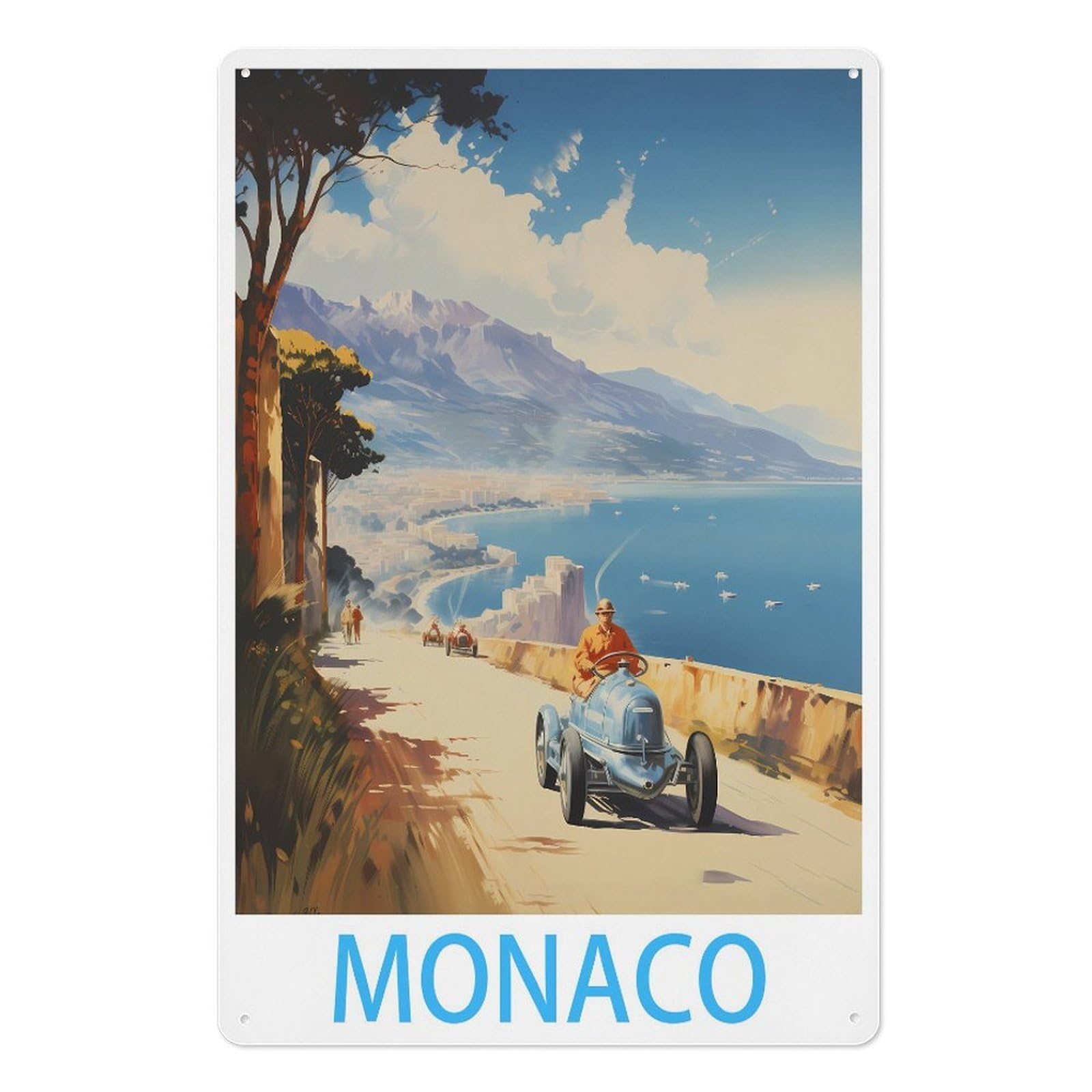Monaco Retro Design Tin Paintings Vintage Tin Sign 08x12inch(20x30cm) Wall Art for Home Office Bedroom Living Room Cafes Wall Decor